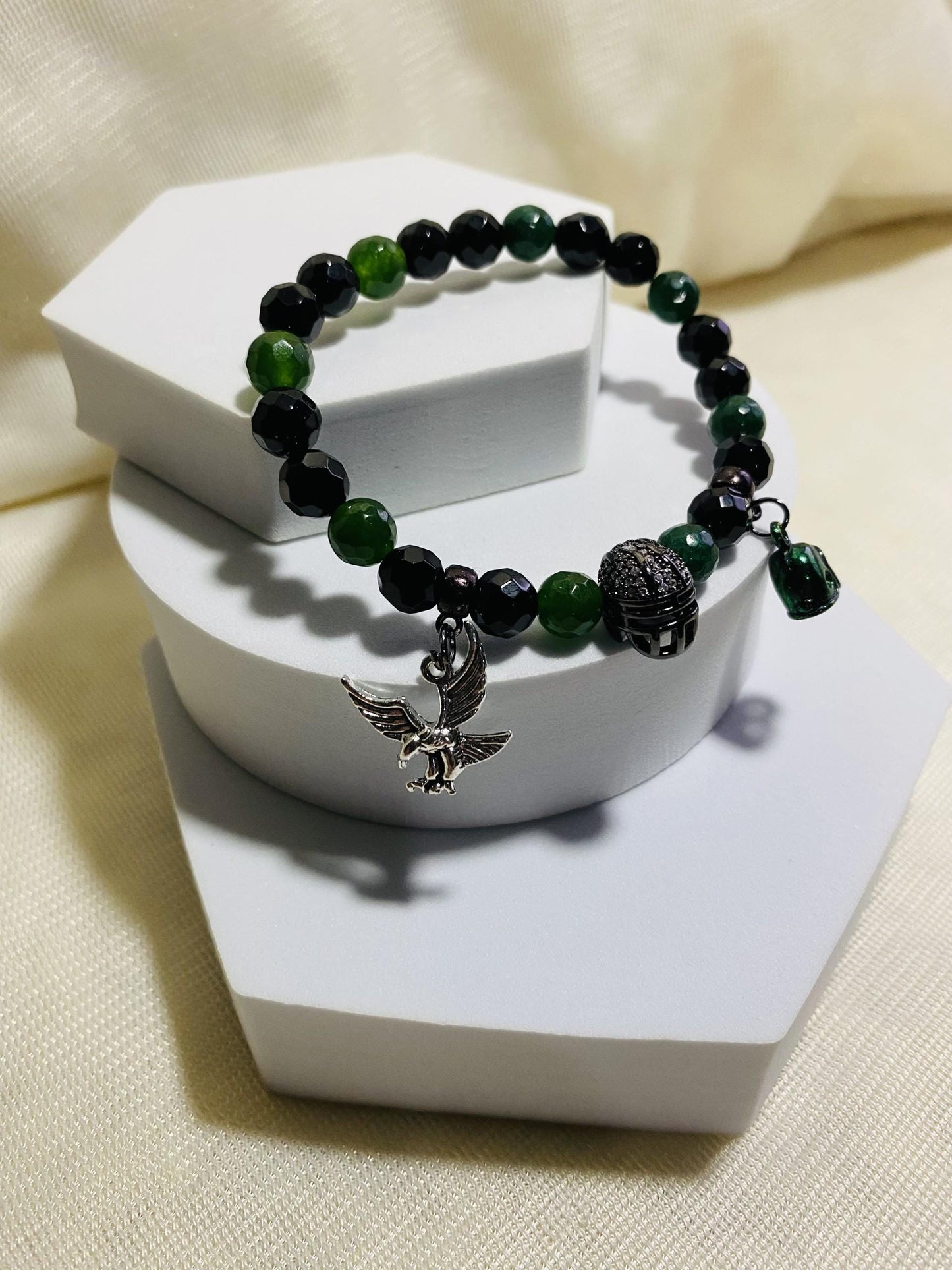 Mens Bracelet Philadelphia Eagles Custom Jewelry with Football Helmet & Natural Gemstone Beads