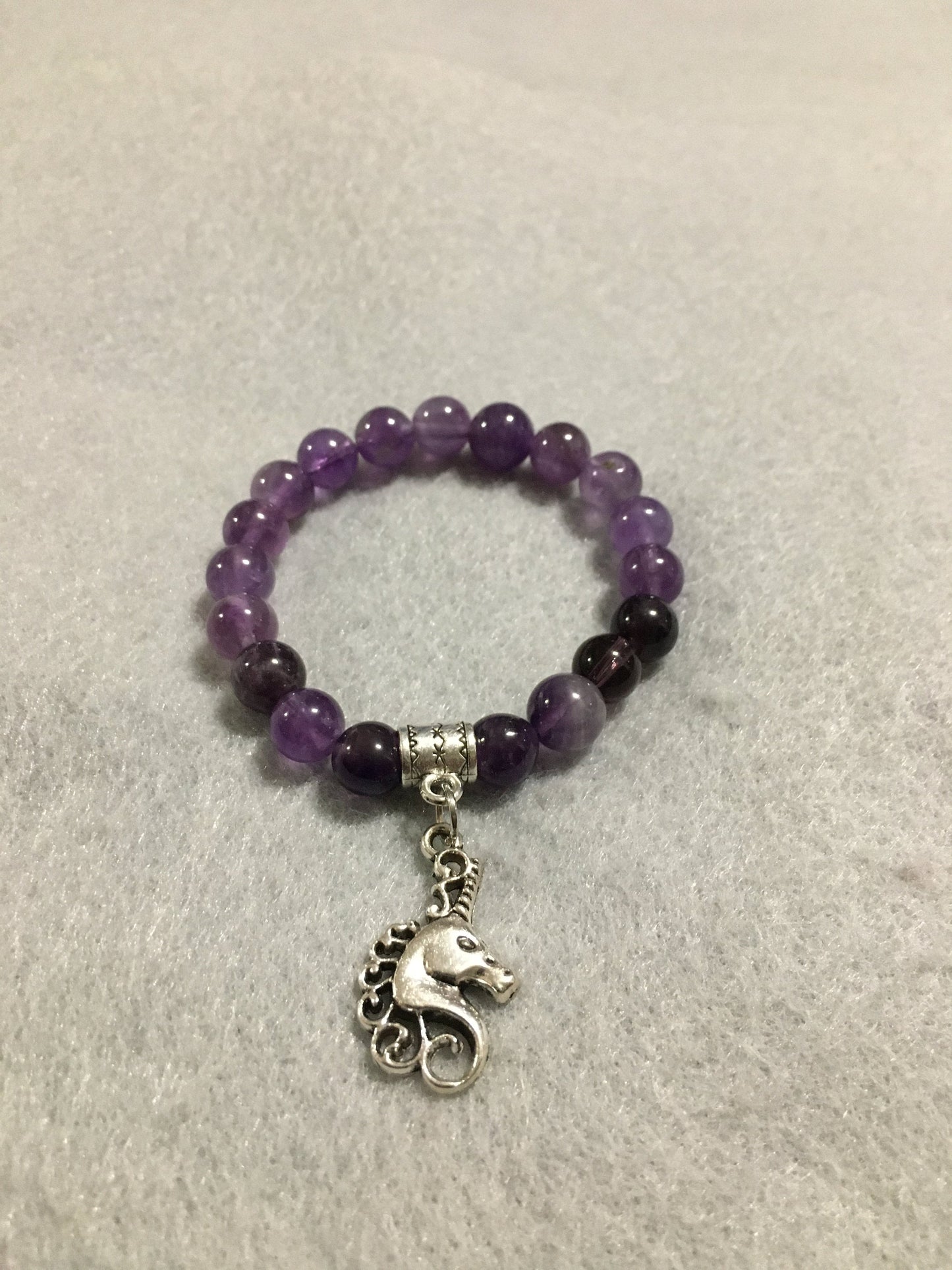 Unicorn Jewelry Charm Bracelet with Amethyst Gemstone Beads - Once Upon a Time - Gifts for Girls