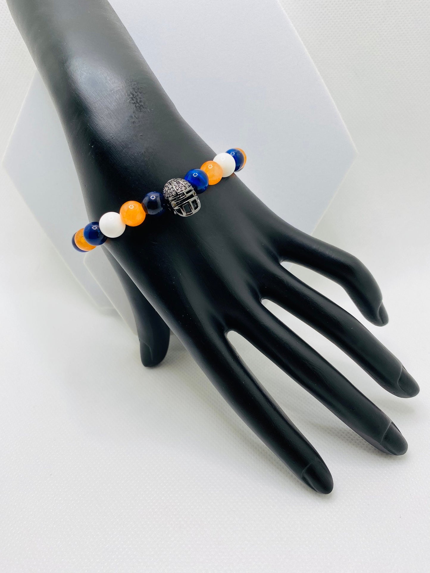 Denver Broncos Bracelet: Gemstone Beads & Football Helmet Charm