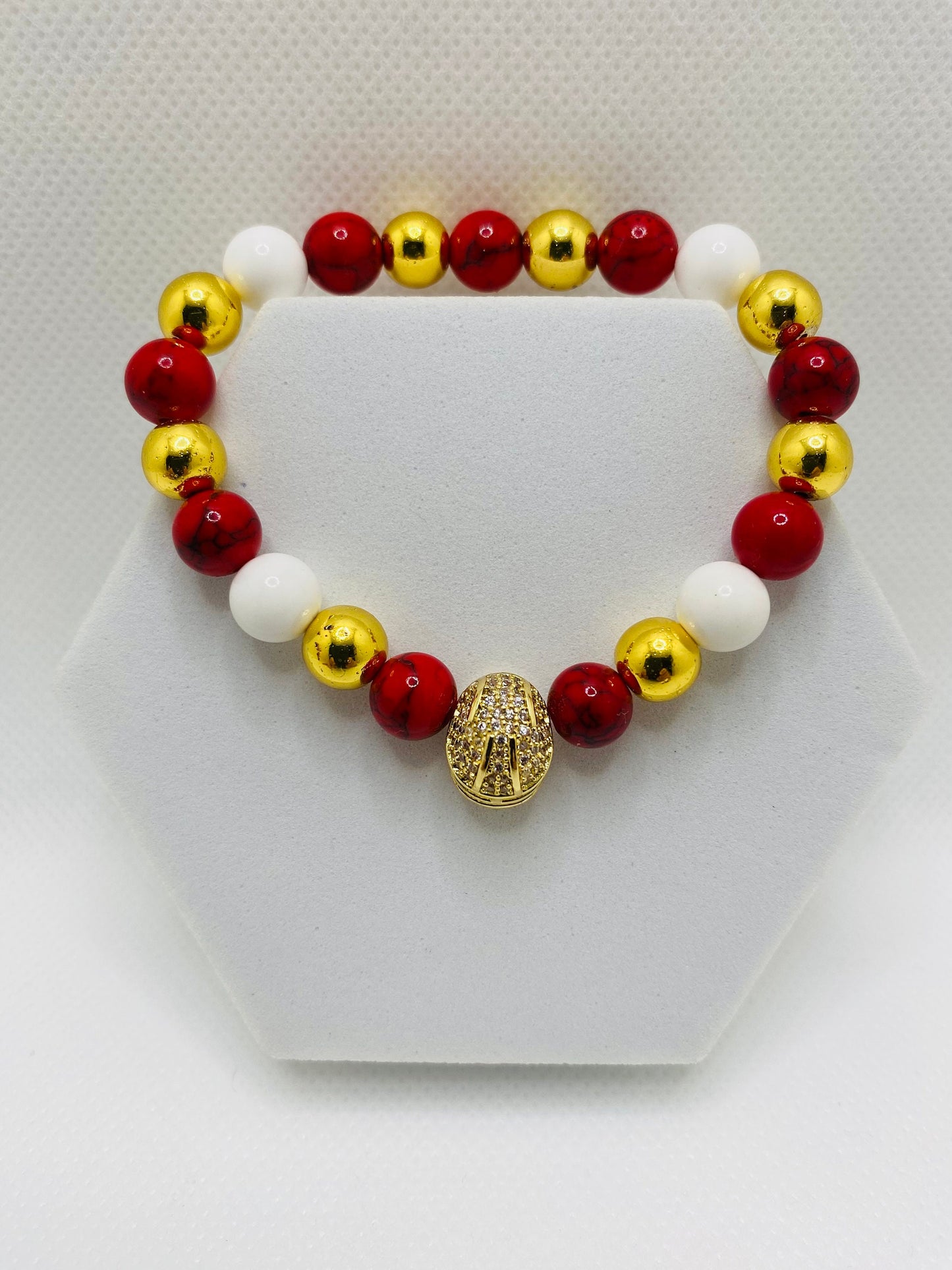 Kansas City Chiefs Bracelet: Gemstone Bead Jewelry with Football Helmet