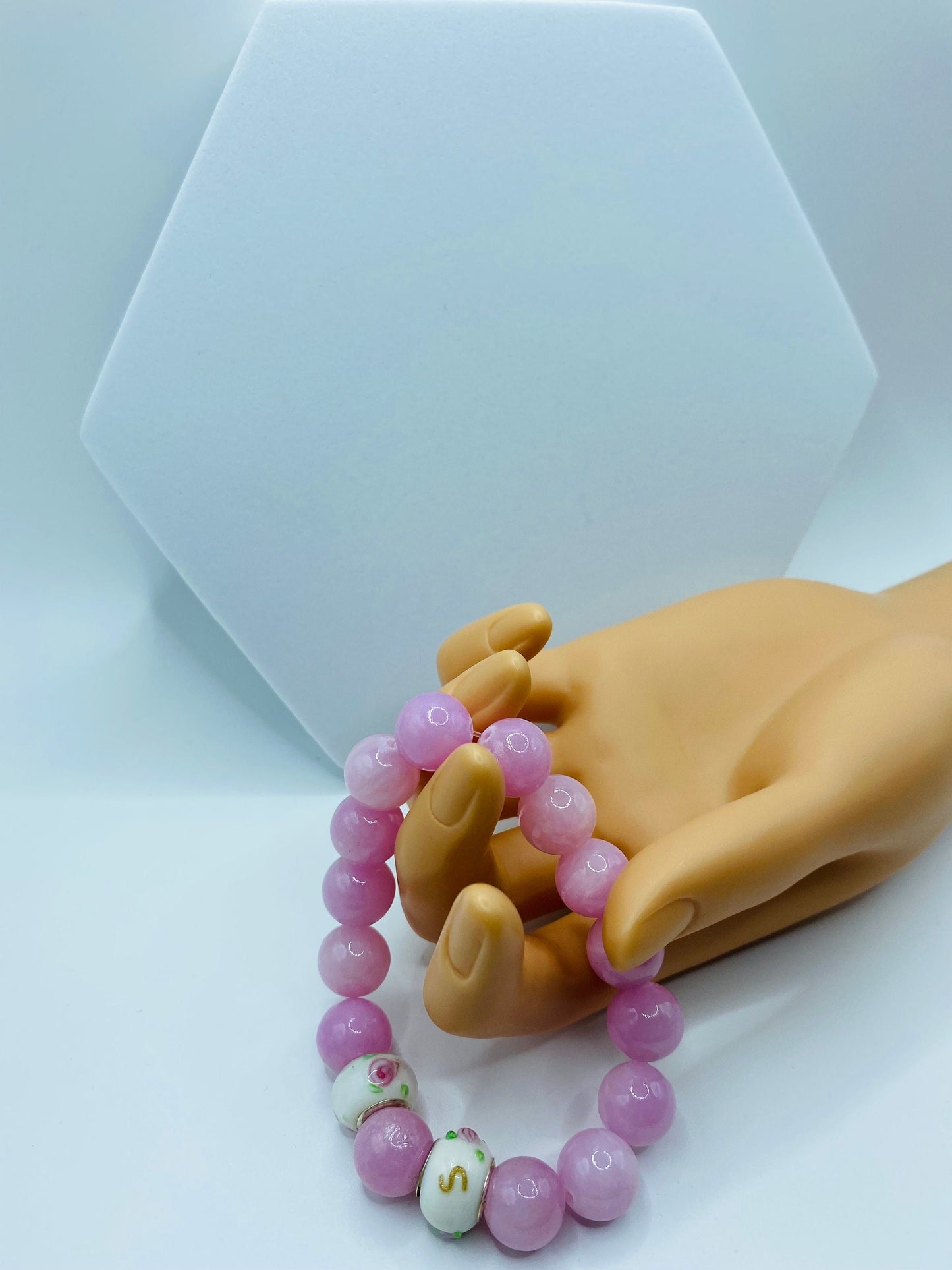 Handmade Lavender Jade Bracelet: Murano Glass Bead Charm Bracelet