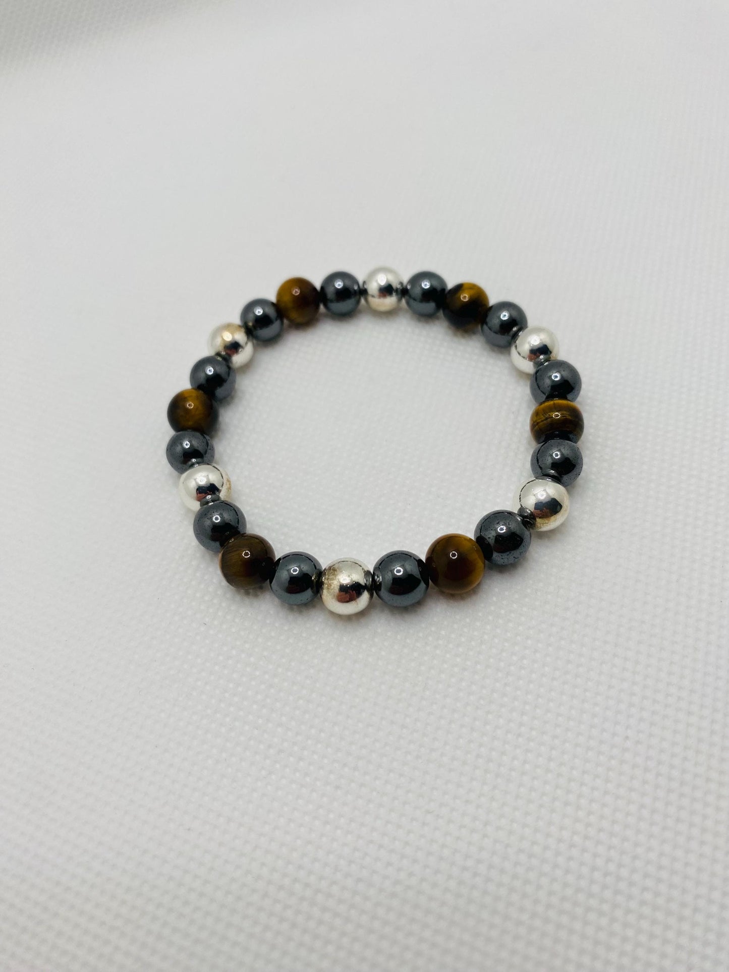 Mens Tigers Eye & Hematite Beaded Bracelet - Handmade Gemstone Jewelry