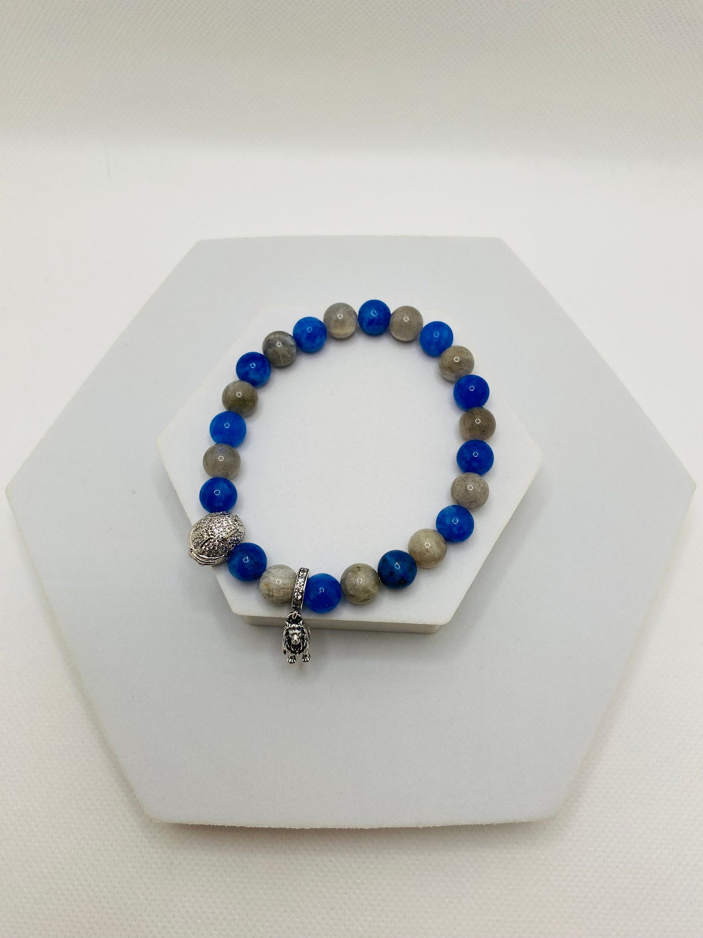Detroit Lions Charm Bracelet: Labradorite & Kyanite Gemstone Beads