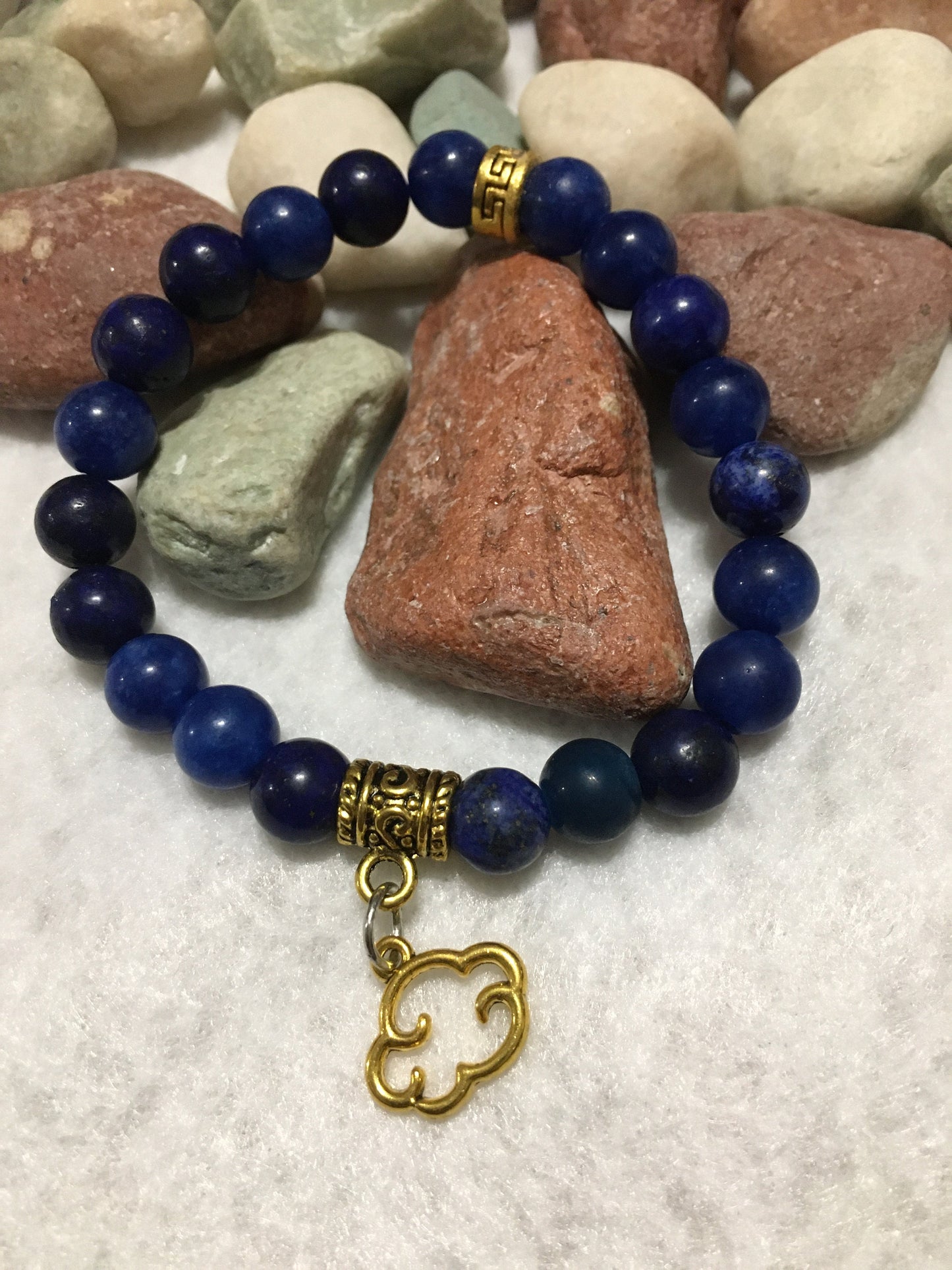 Lapis Lazuli Gemstone Bracelet with Gold Cloud Charm - Handmade