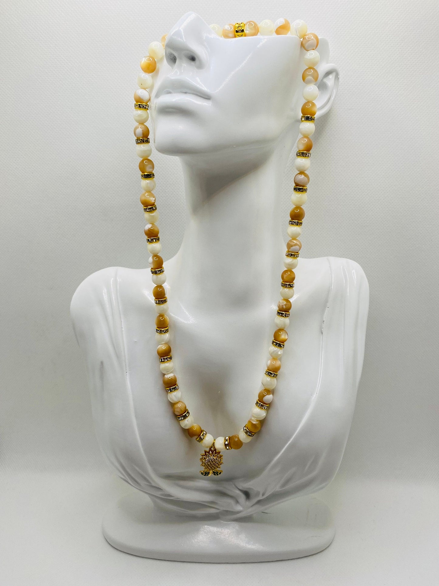 Handmade Mother of Pearl Necklace: CZ Sunflower Pendant