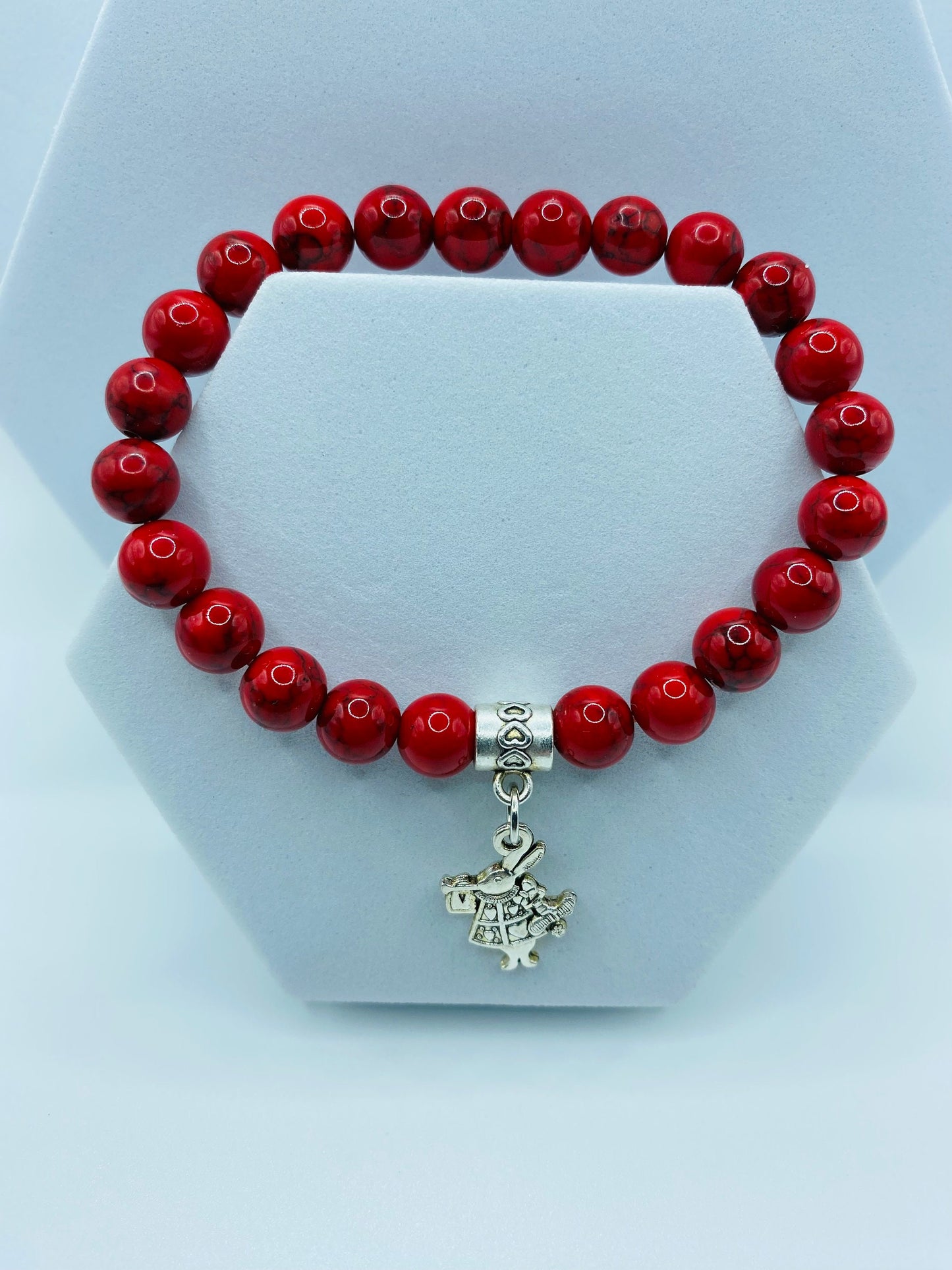 Charm Bracelet Alice in Wonderland Bad Bunny, Turquoise Gemstone Beaded Bracelet