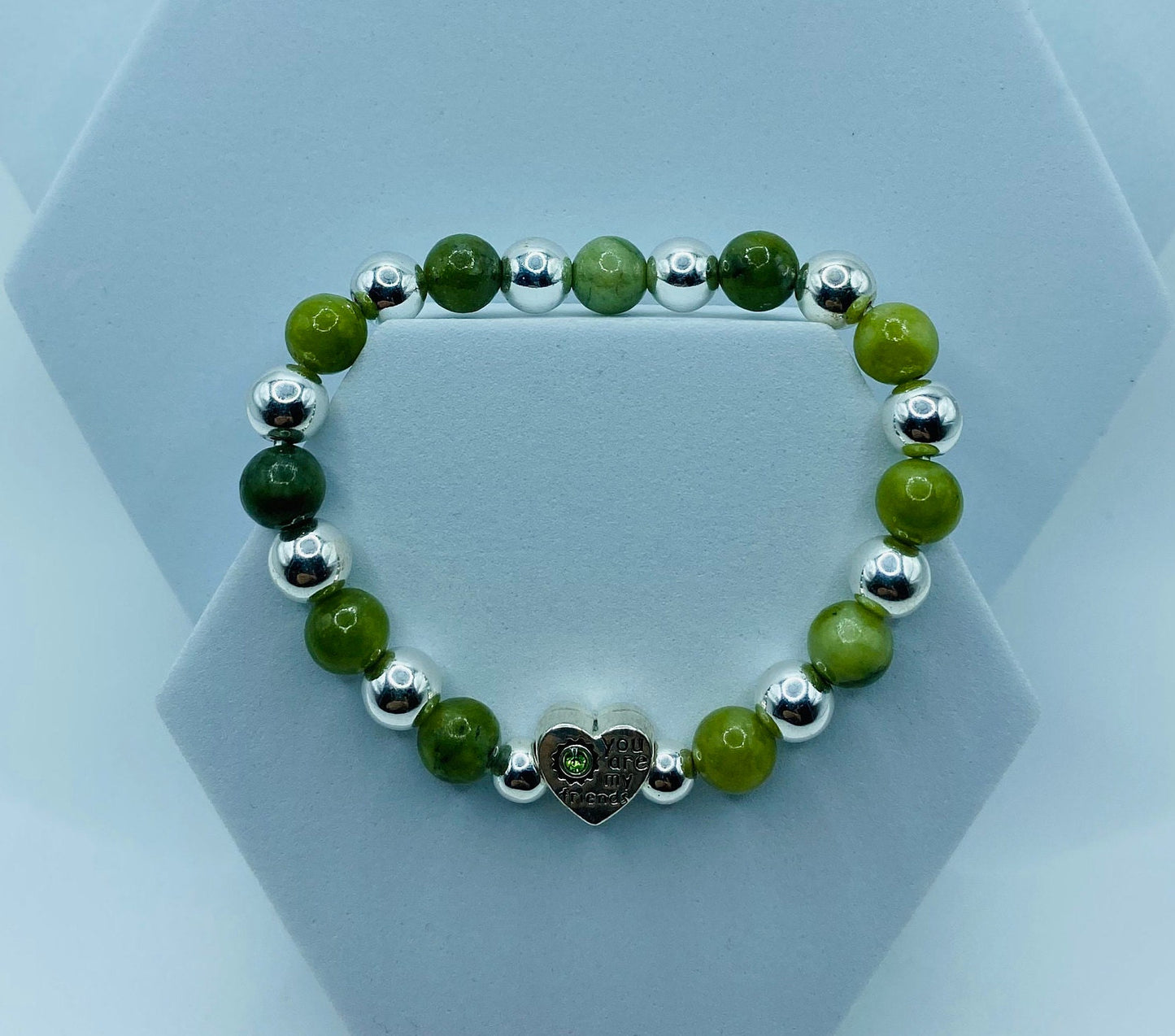 Friendship Bracelet with Green Jade & Hematite Gemstone Beads, Heart Jewelry Gifts for Friends