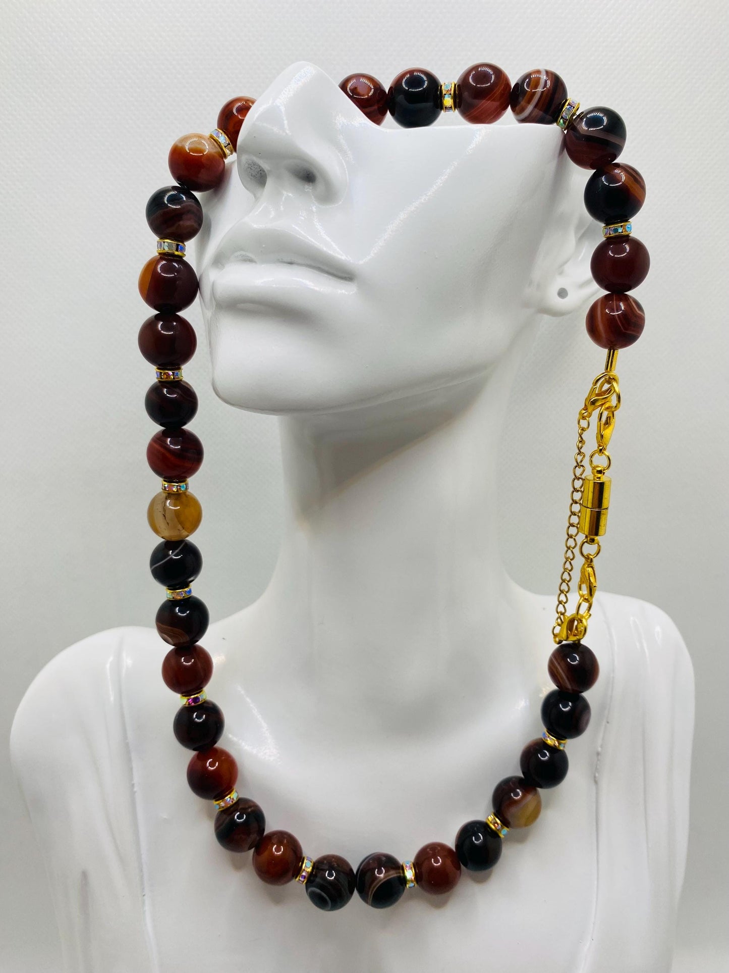 Dream Agate Gemstone Necklace: Gold Plated Magnetic Clasp