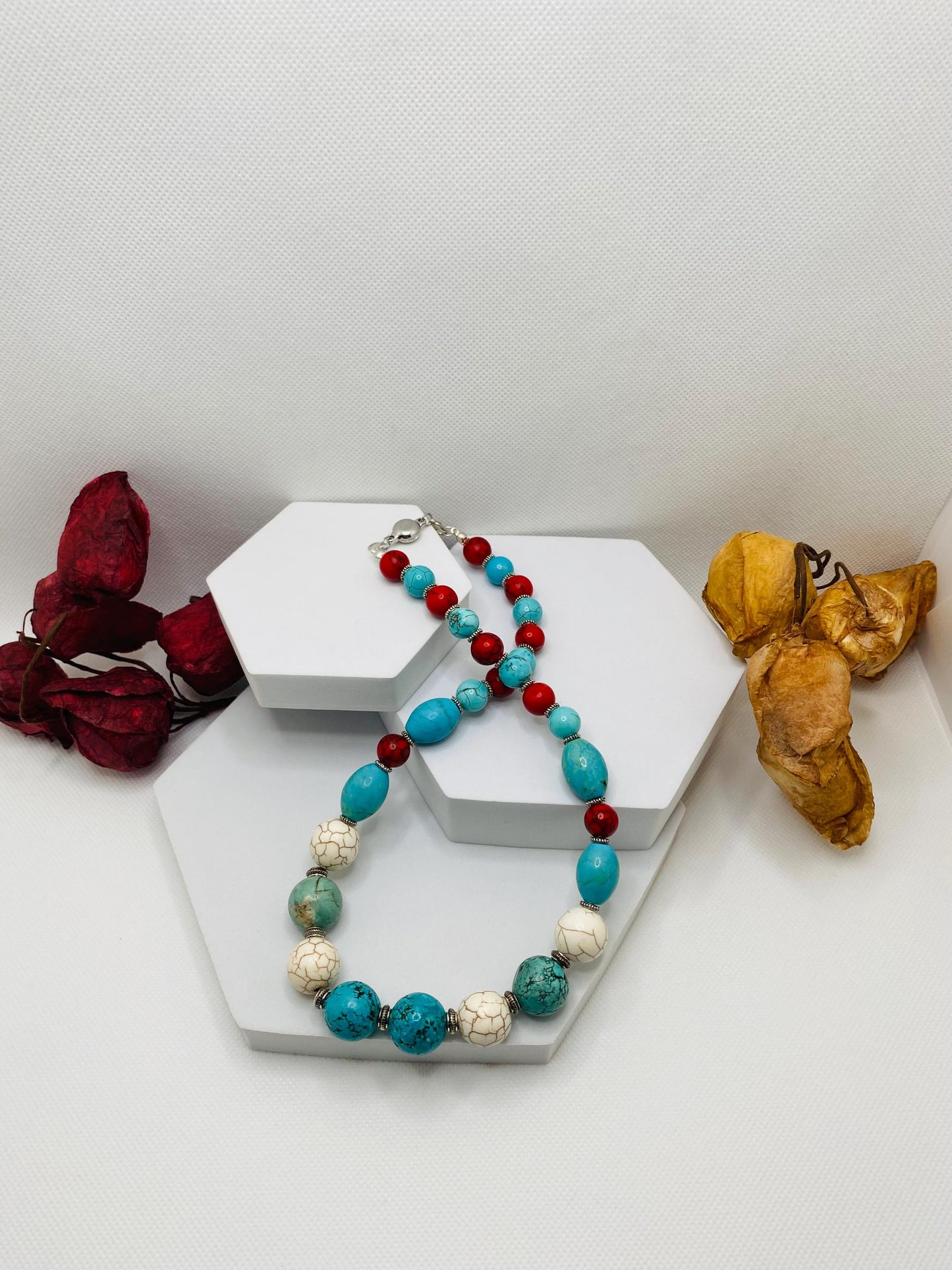 Handmade Turquoise Beaded Necklace: Boho Gemstone Jewelry