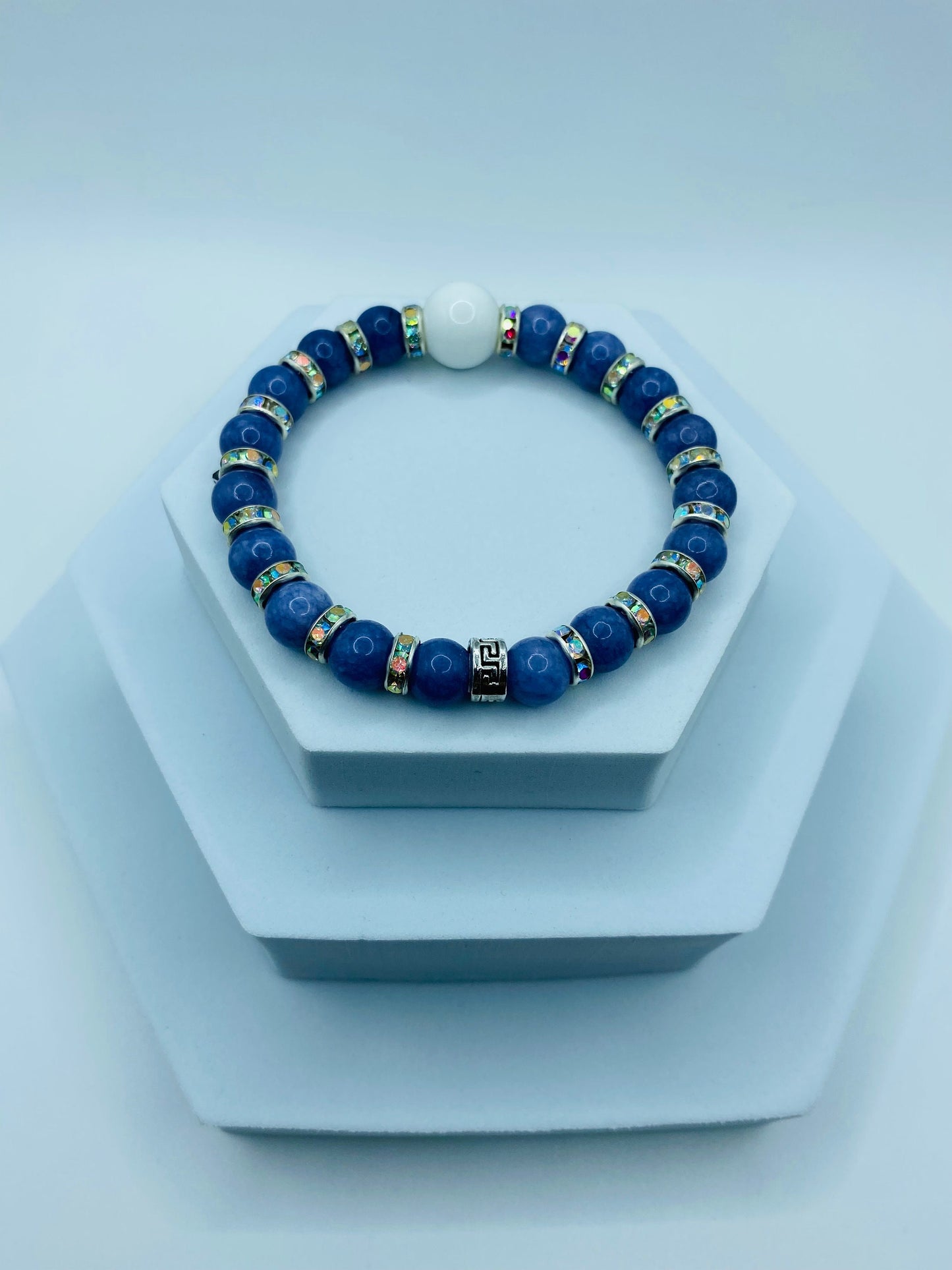 Lavender Jade Bracelet: Porcelain Bead, Rhinestone Rondelles, Handmade