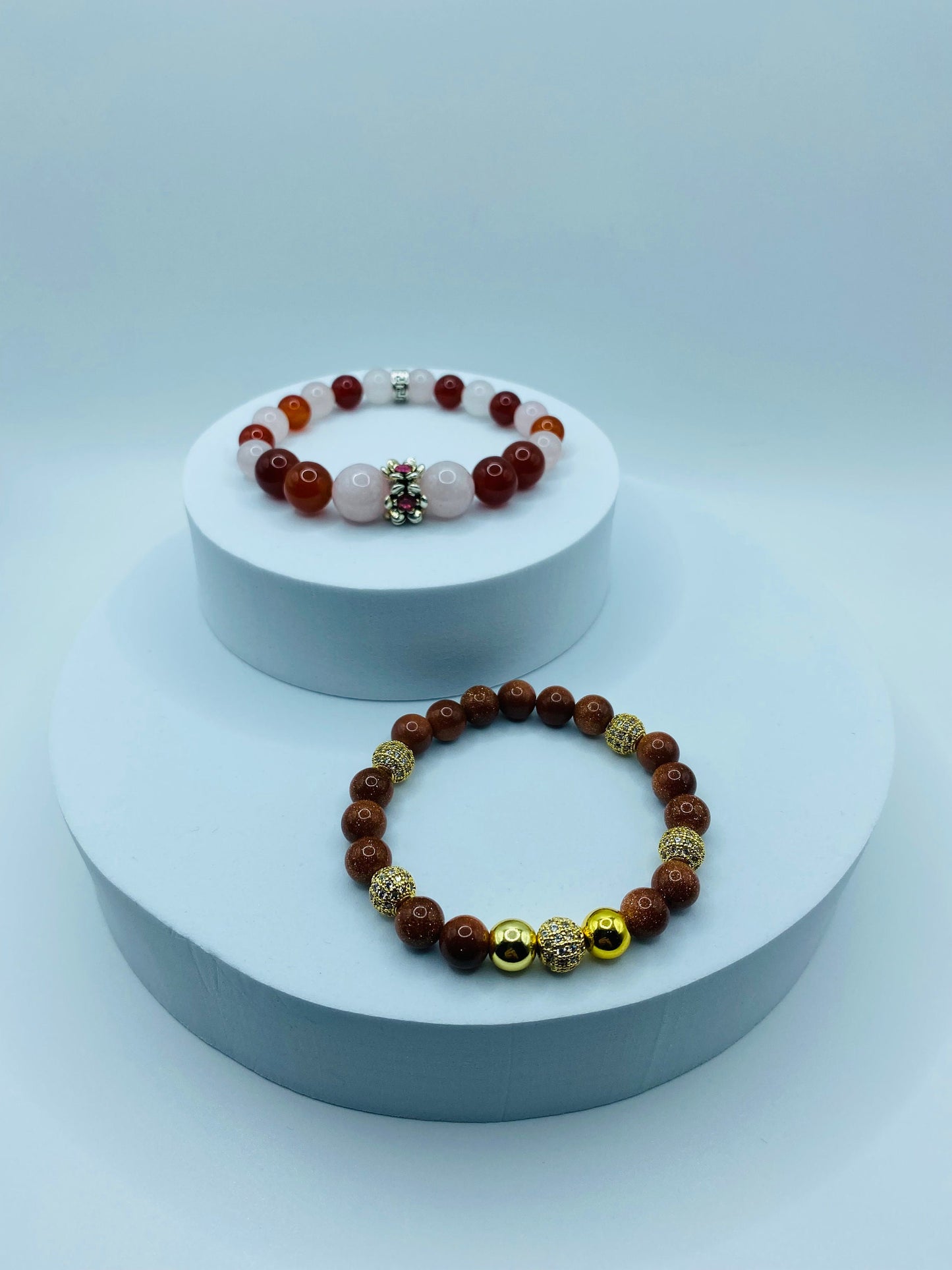 Goldstone Beaded Bracelet: 18k Gold Plated Hematite & CZ Crystals