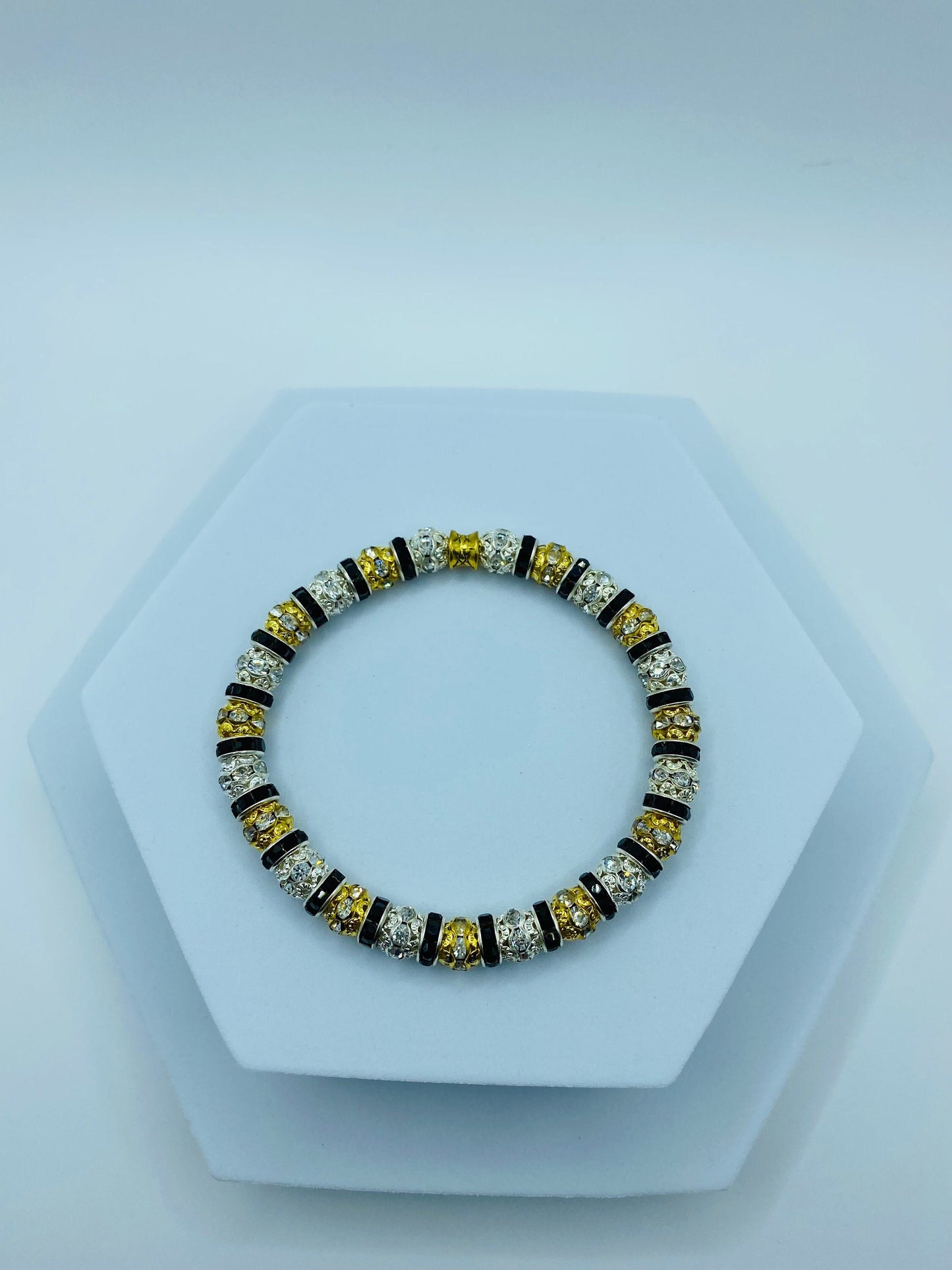 Mens Rhinestone Bracelet: Gold & Silver Plated CZ Beads