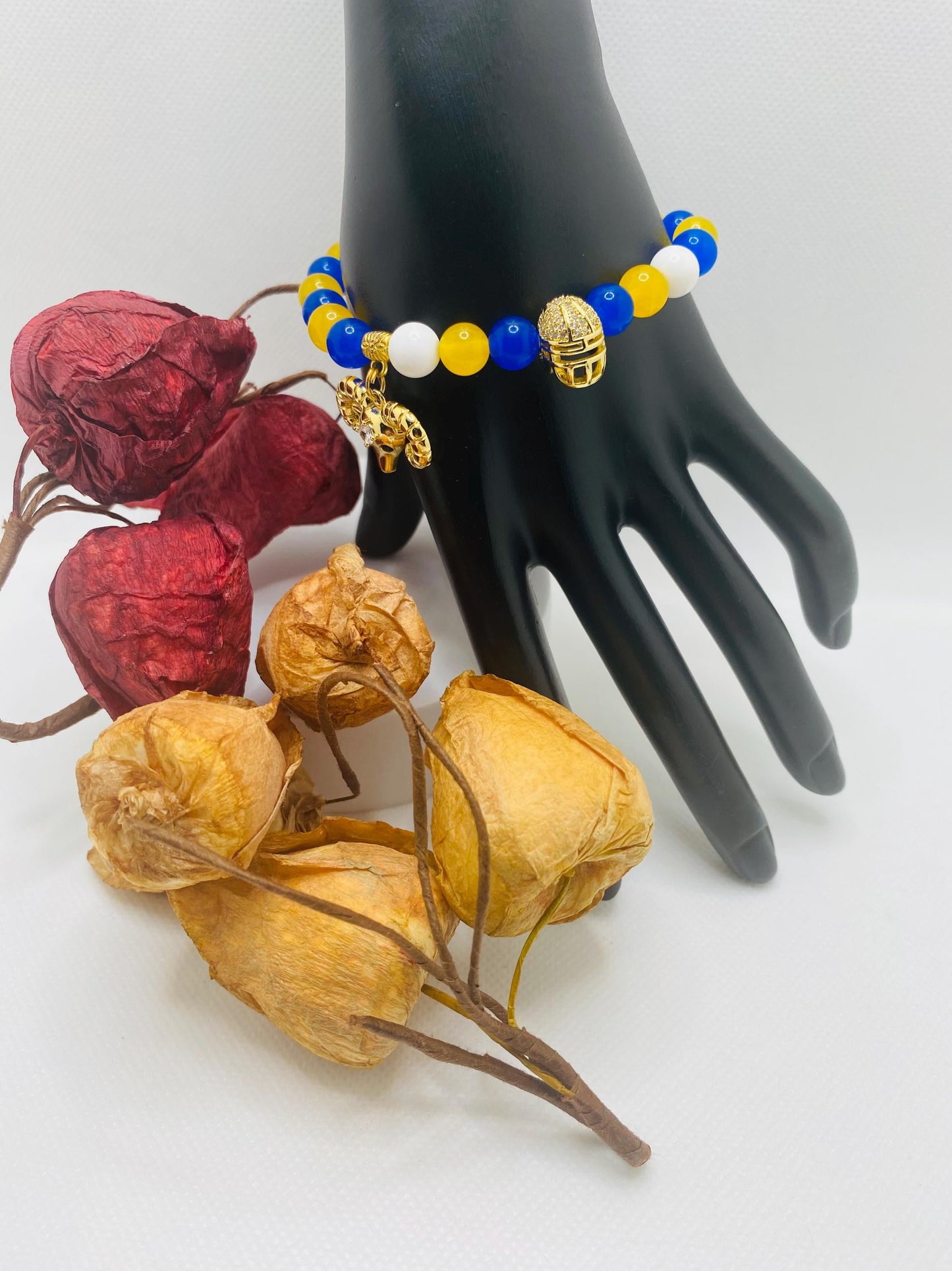 Los Angeles Rams Bracelet: Agate, Kyanite & Jade Gemstone Beads