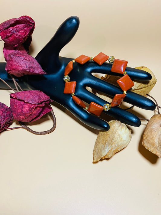 Red Jasper Gemstone Bracelet: 18k Gold Beads, Handmade Jewelry