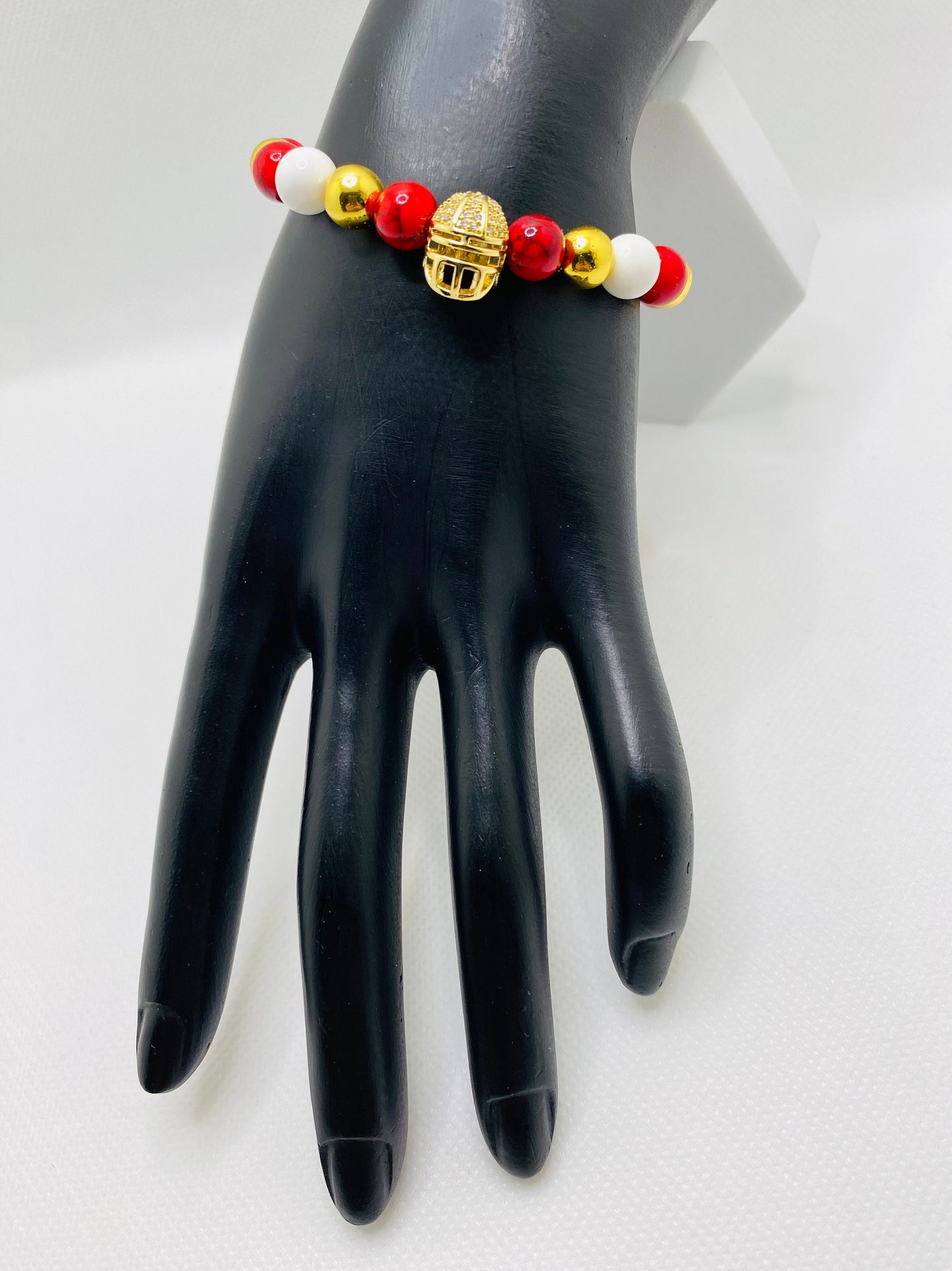 Kansas City Chiefs Bracelet: Gemstone Bead Jewelry with Football Helmet
