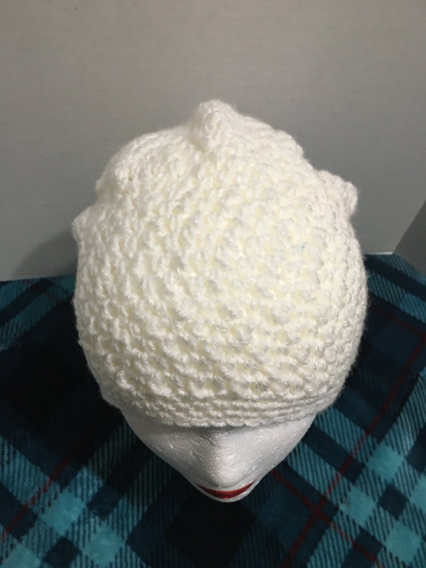 Handmade Crochet Slouchy Beanie: White Acrylic Hat with Flower