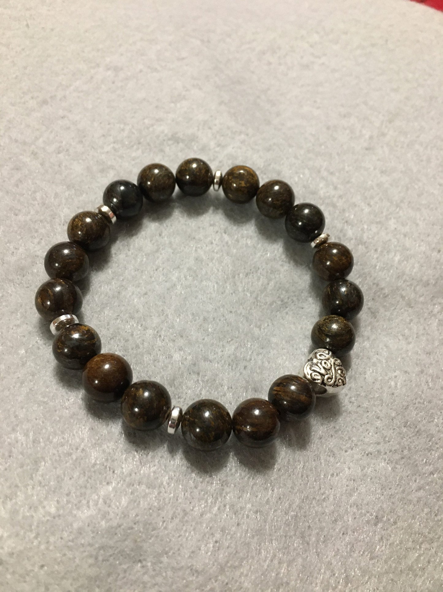 Bronzite Gemstone Bracelet with Love Heart Charm & Hematite Spacers