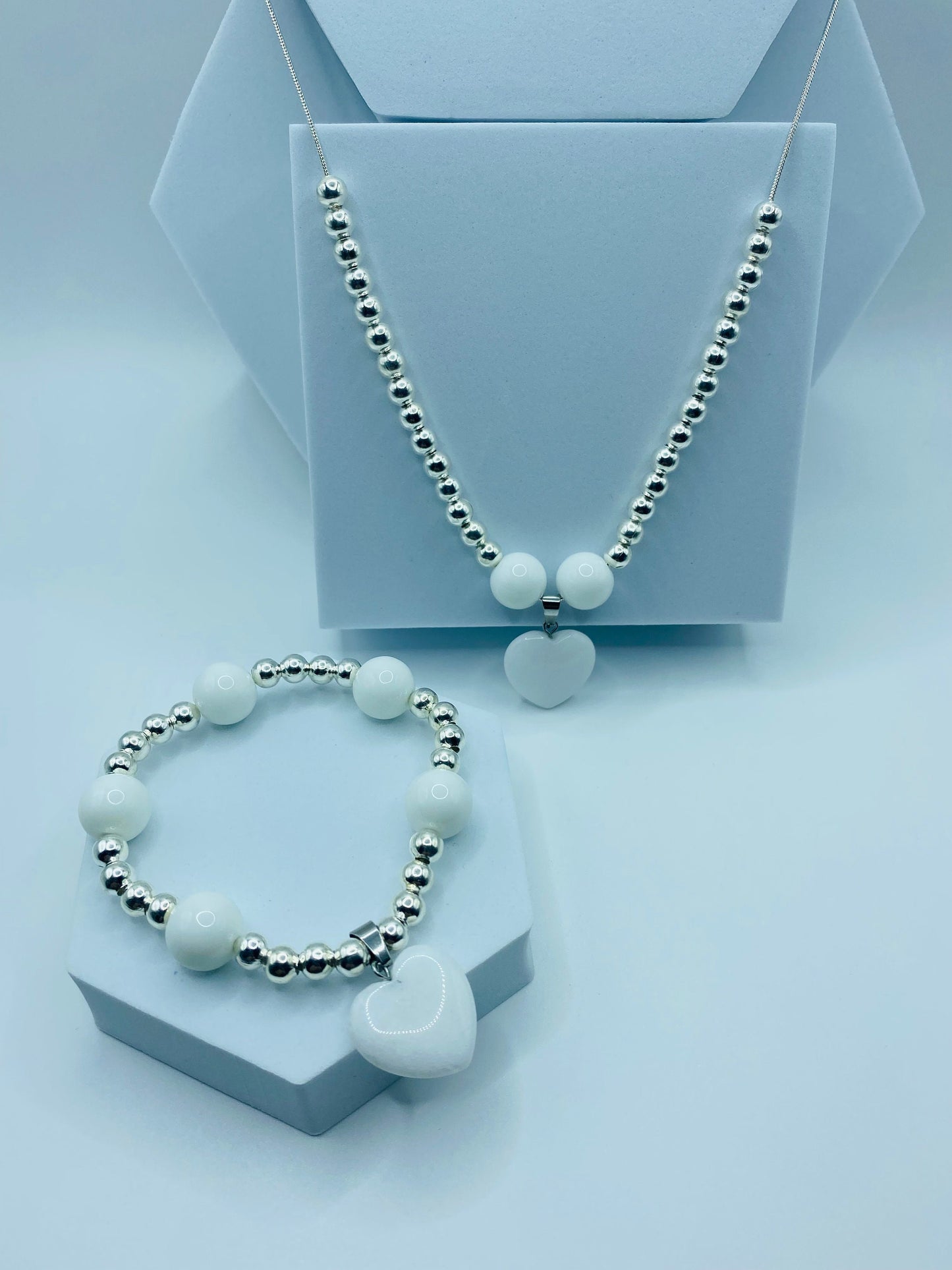 Handmade Jewelry, Womens Necklace & Womens Bracelet with Porcelain and Hematite Gemstone Beads