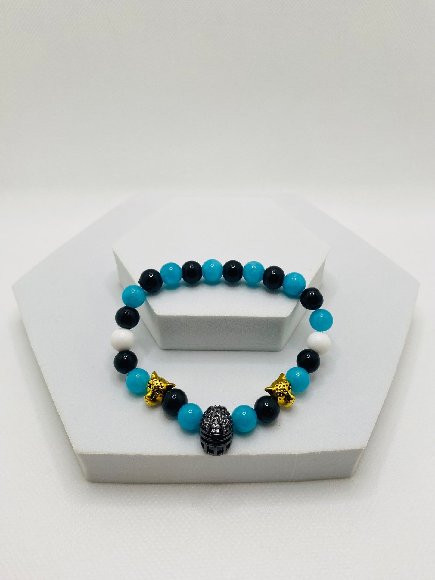 Mens Bracelet Jacksonville Jaguars Custom Jewelry with Football Helmet & Natural Gemstone Beads