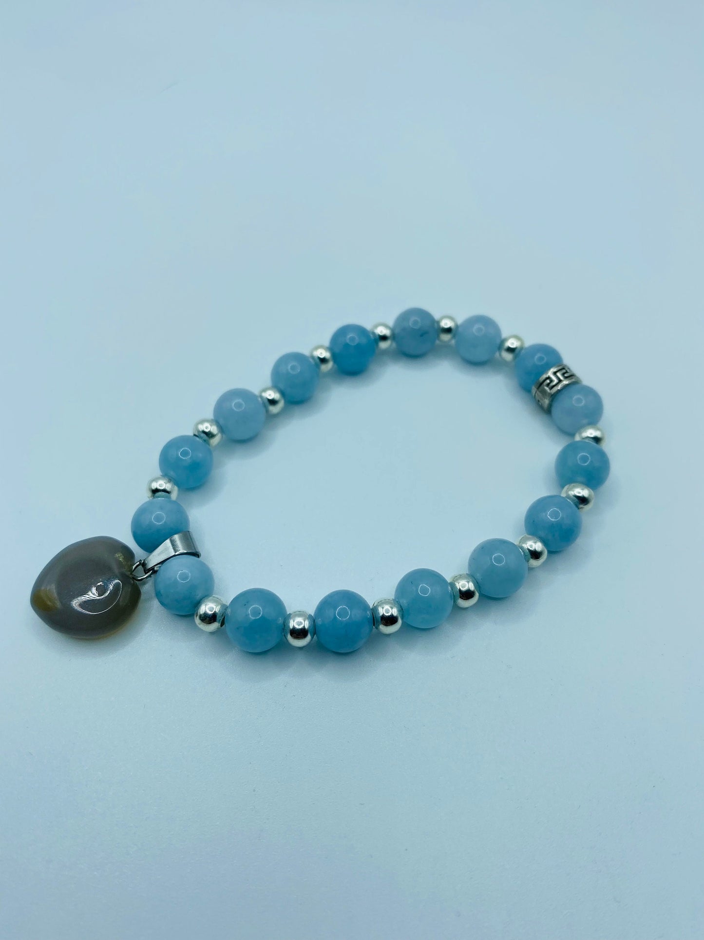 Aquamarine Bracelet with Smoky Quartz Heart: Handmade Gemstone Jewelry