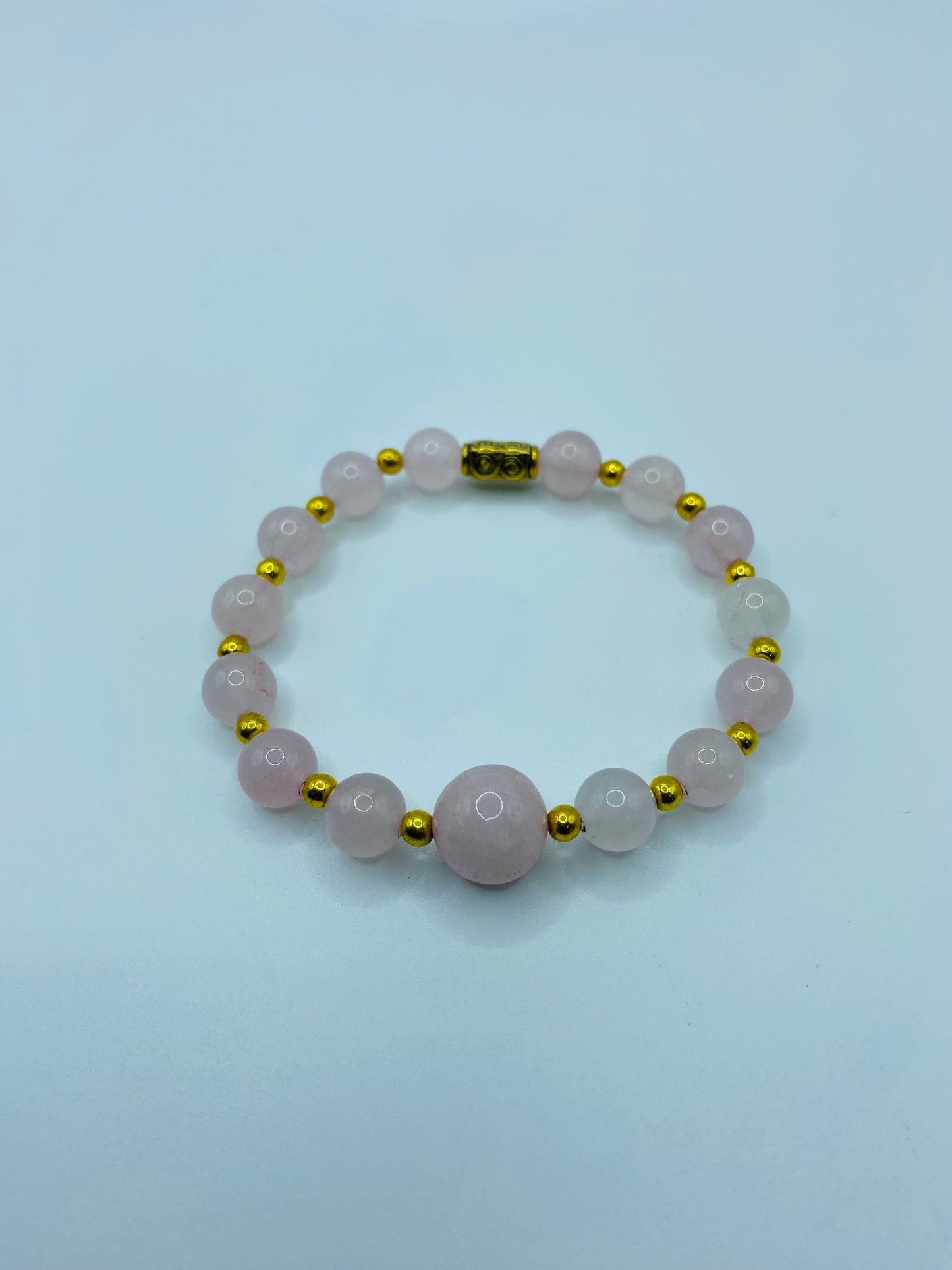 Handmade Rose Quartz Bracelet: 18k Gold Plated Hematite Beads