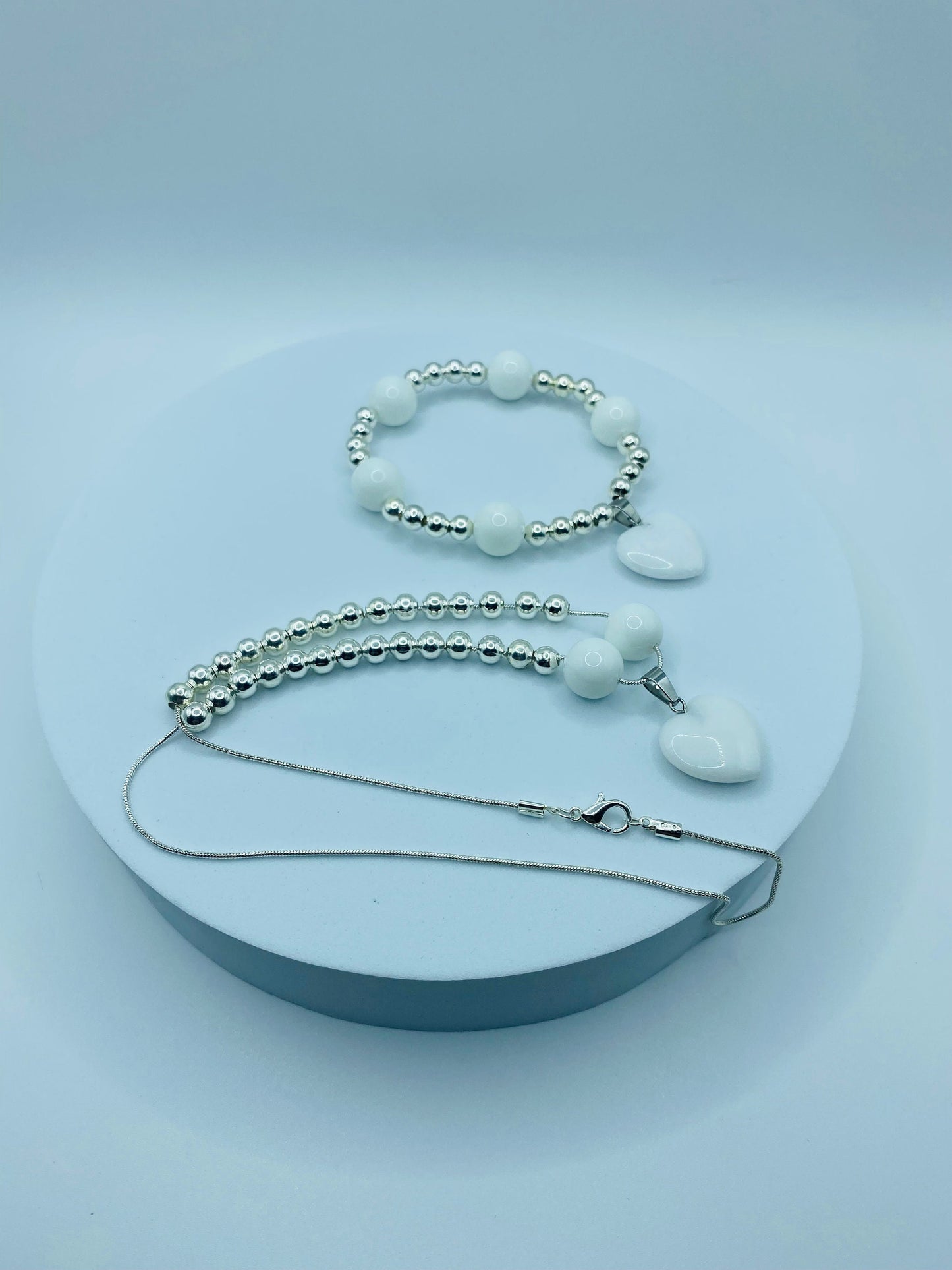 Handmade Jewelry, Womens Necklace & Womens Bracelet with Porcelain and Hematite Gemstone Beads