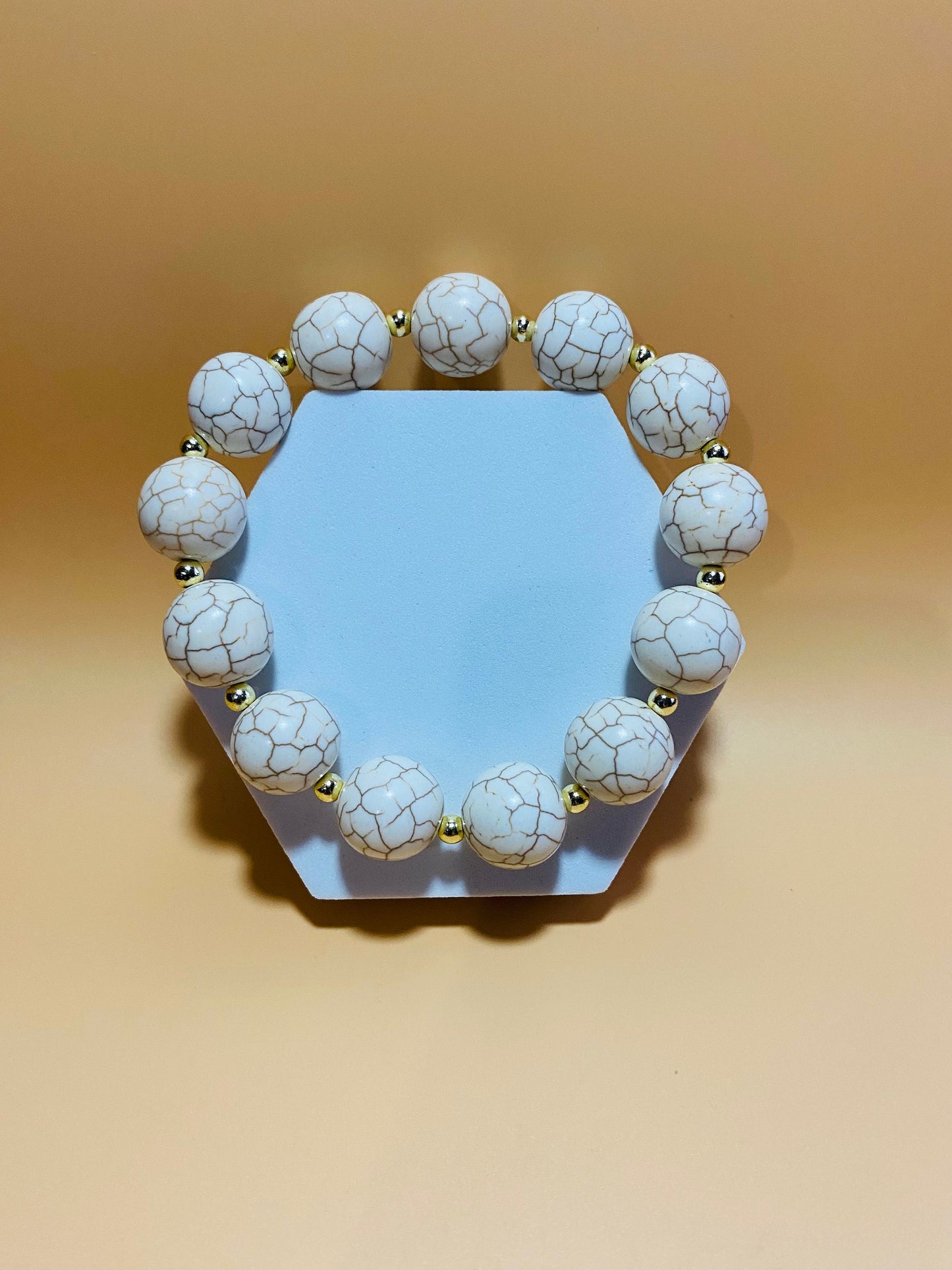 Handmade White Turquoise Bracelet: Gold-Plated Hematite Gemstone Beads