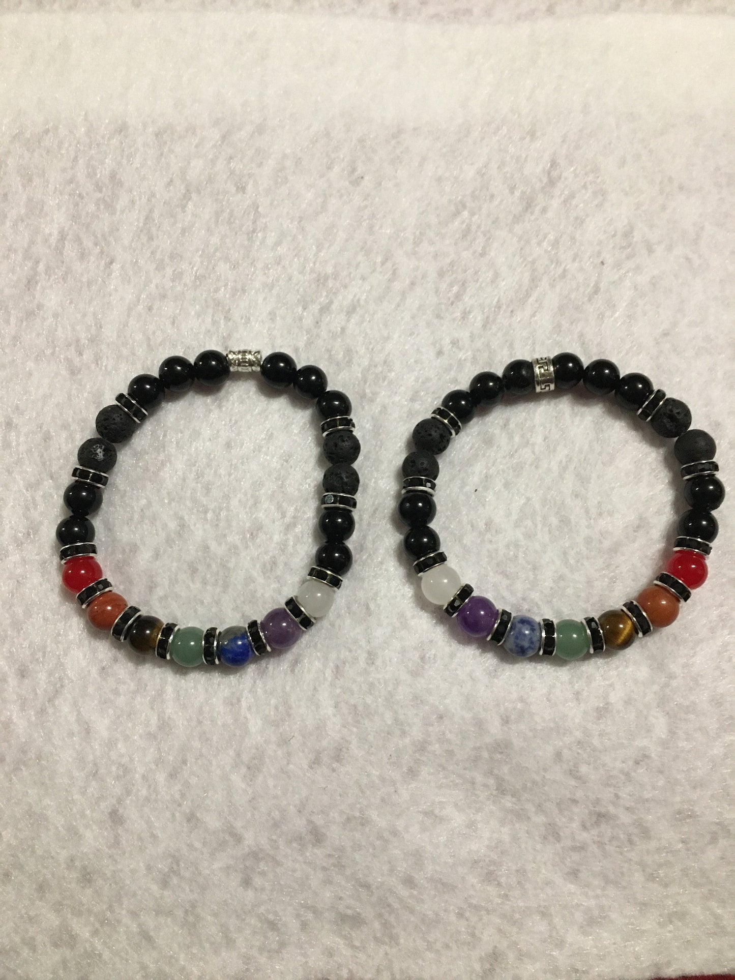 Chakra Bracelet Set: Onyx, Lava Rock, and Gemstone Healing Beads