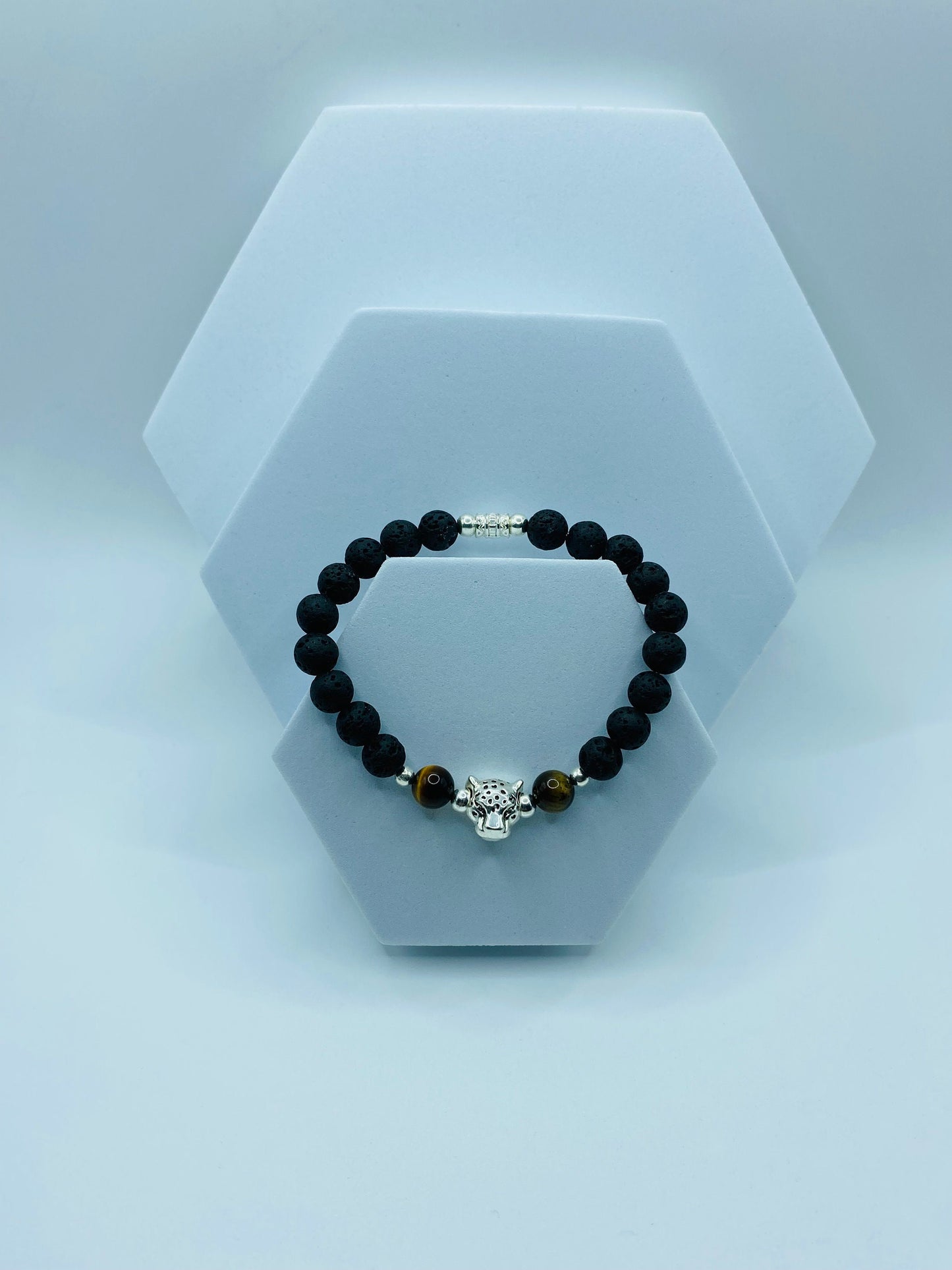 Leopard Charm Bracelet: Lava Rock & Tiger's Eye Gemstone Beads