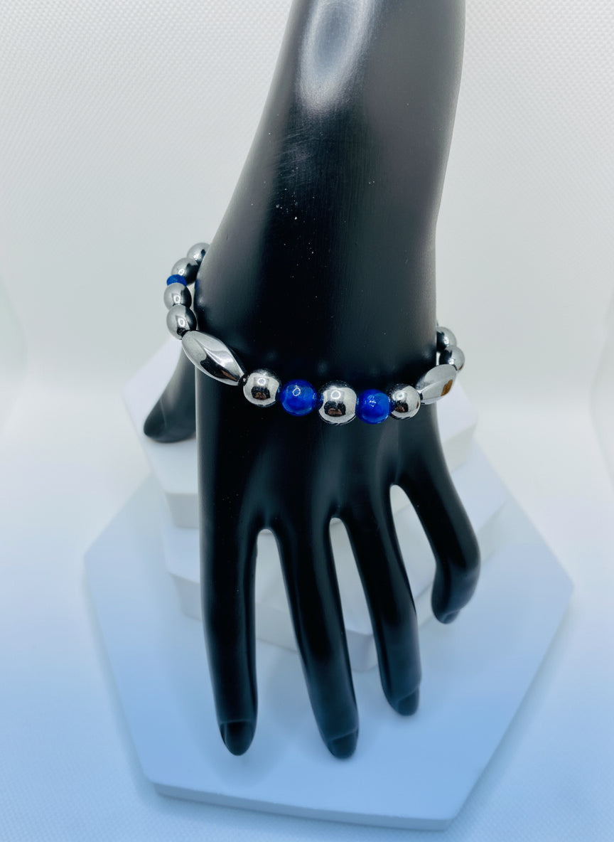 Handmade Jewelry for Men, Womens Jewelry with Hematite and Chalcedony Gemstone Beads, Magnetic Clasp