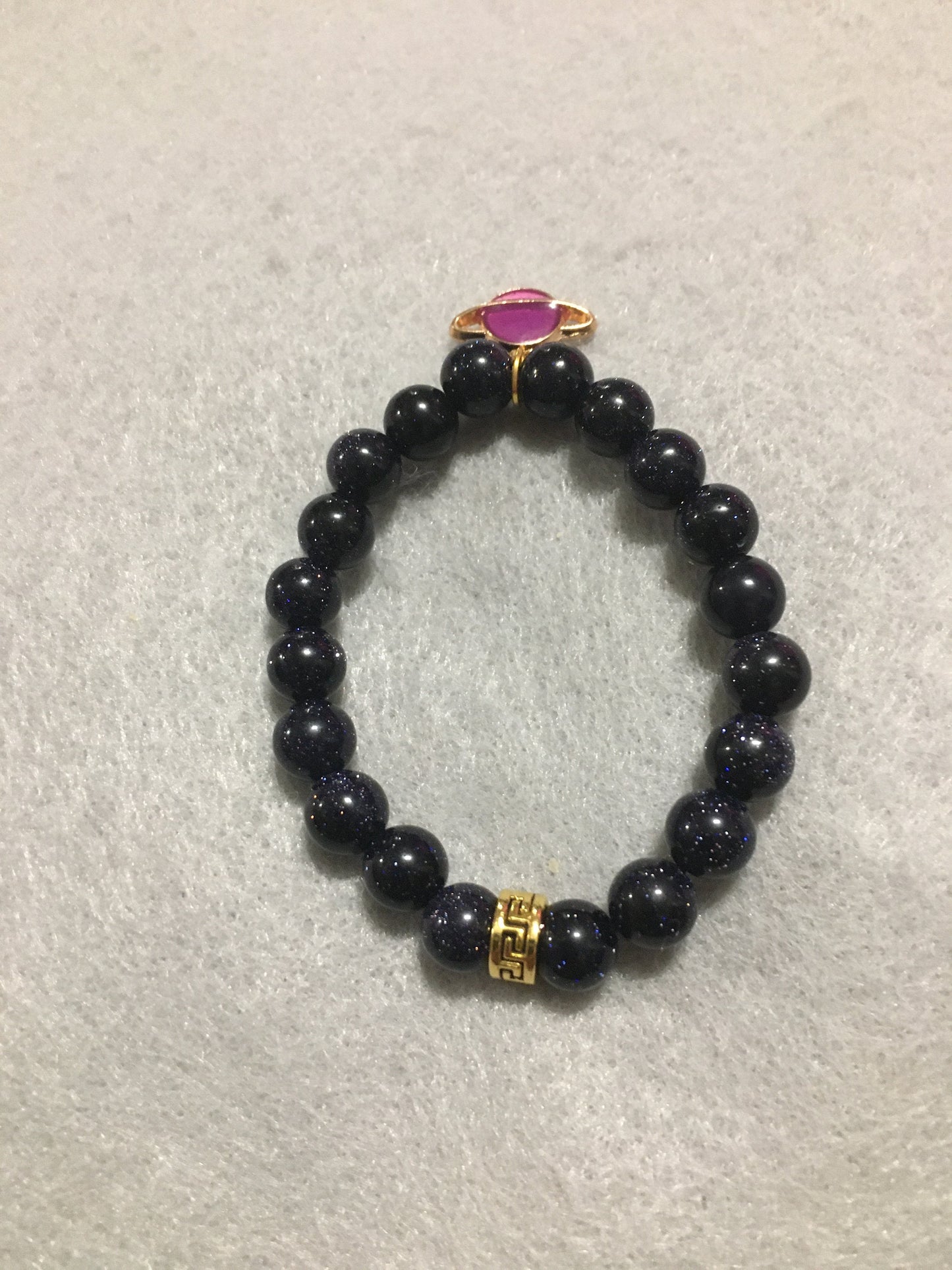Saturn Charm Bracelet: Blue Goldstone Celestial Jewelry