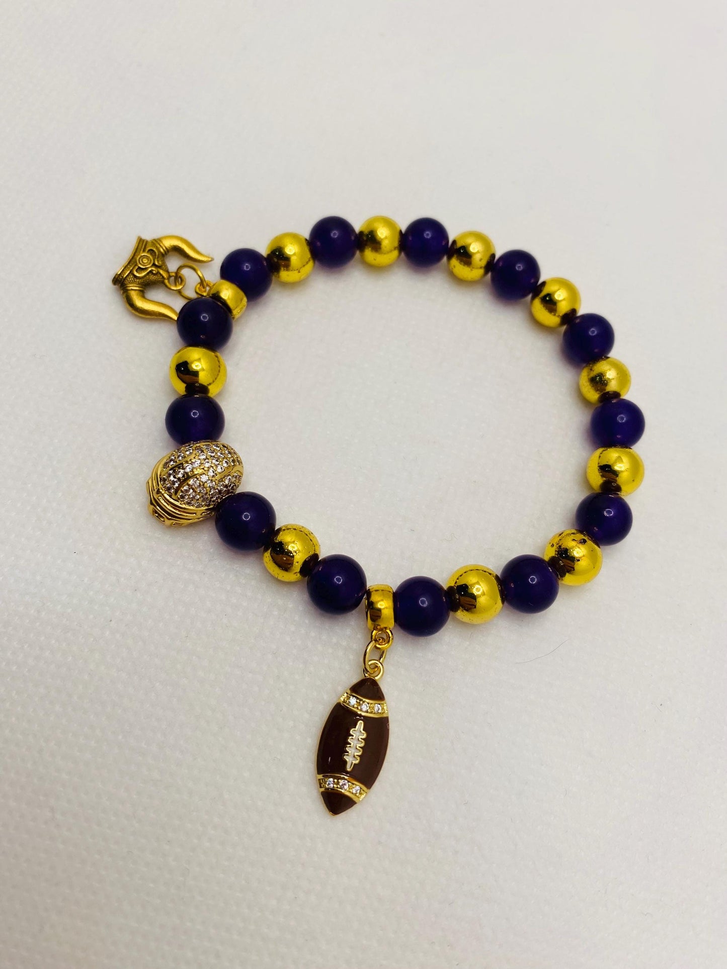 Minnesota Vikings Charm Bracelet: Purple Amethyst & Gold Football Helmet
