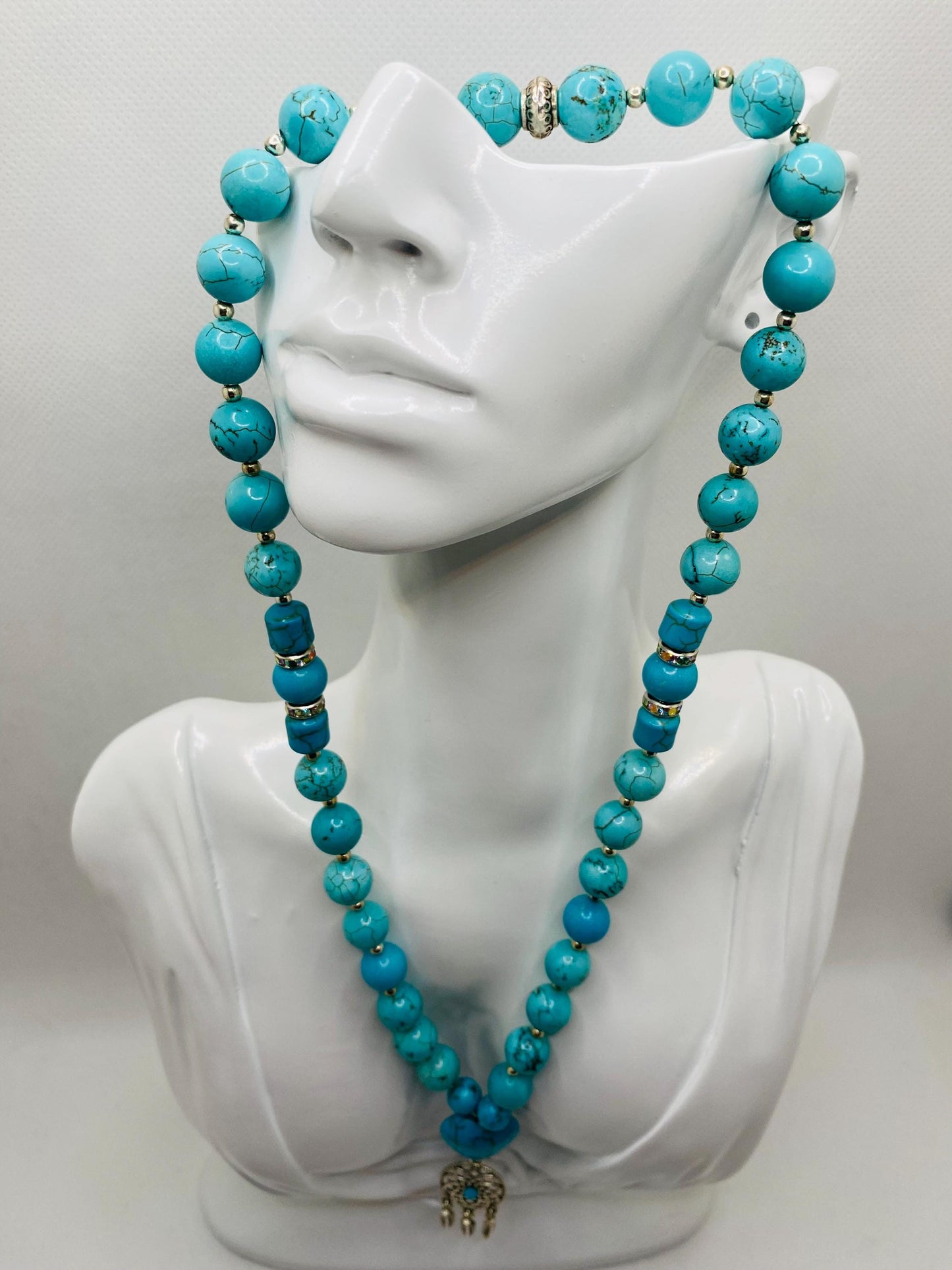 Handmade Turquoise Heart Necklace: Boho Dreamcatcher Pendant