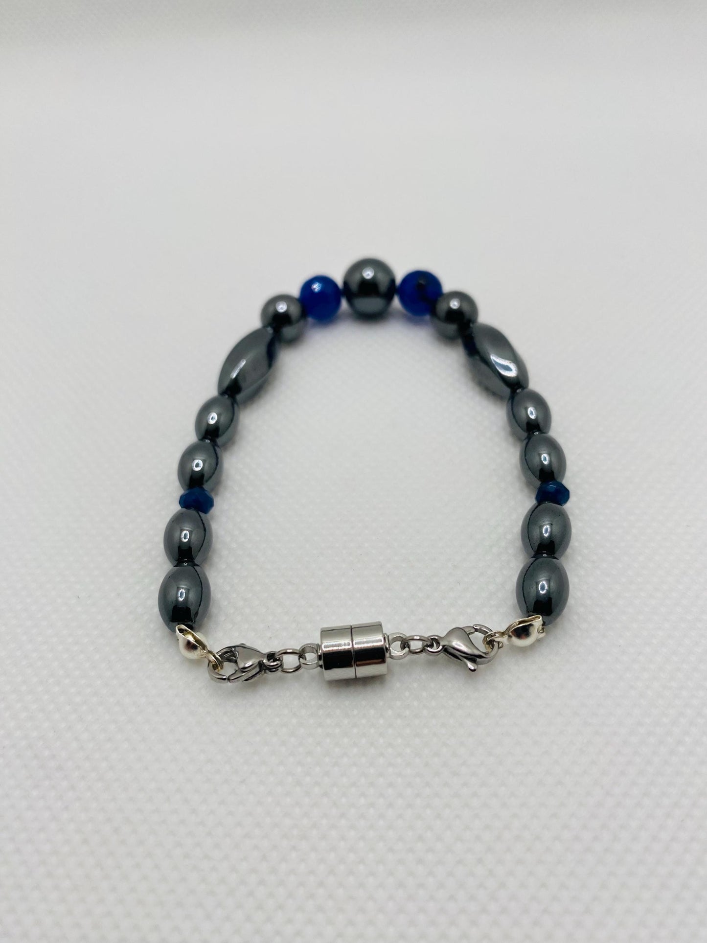 Handmade Jewelry for Men, Womens Jewelry with Hematite and Chalcedony Gemstone Beads, Magnetic Clasp