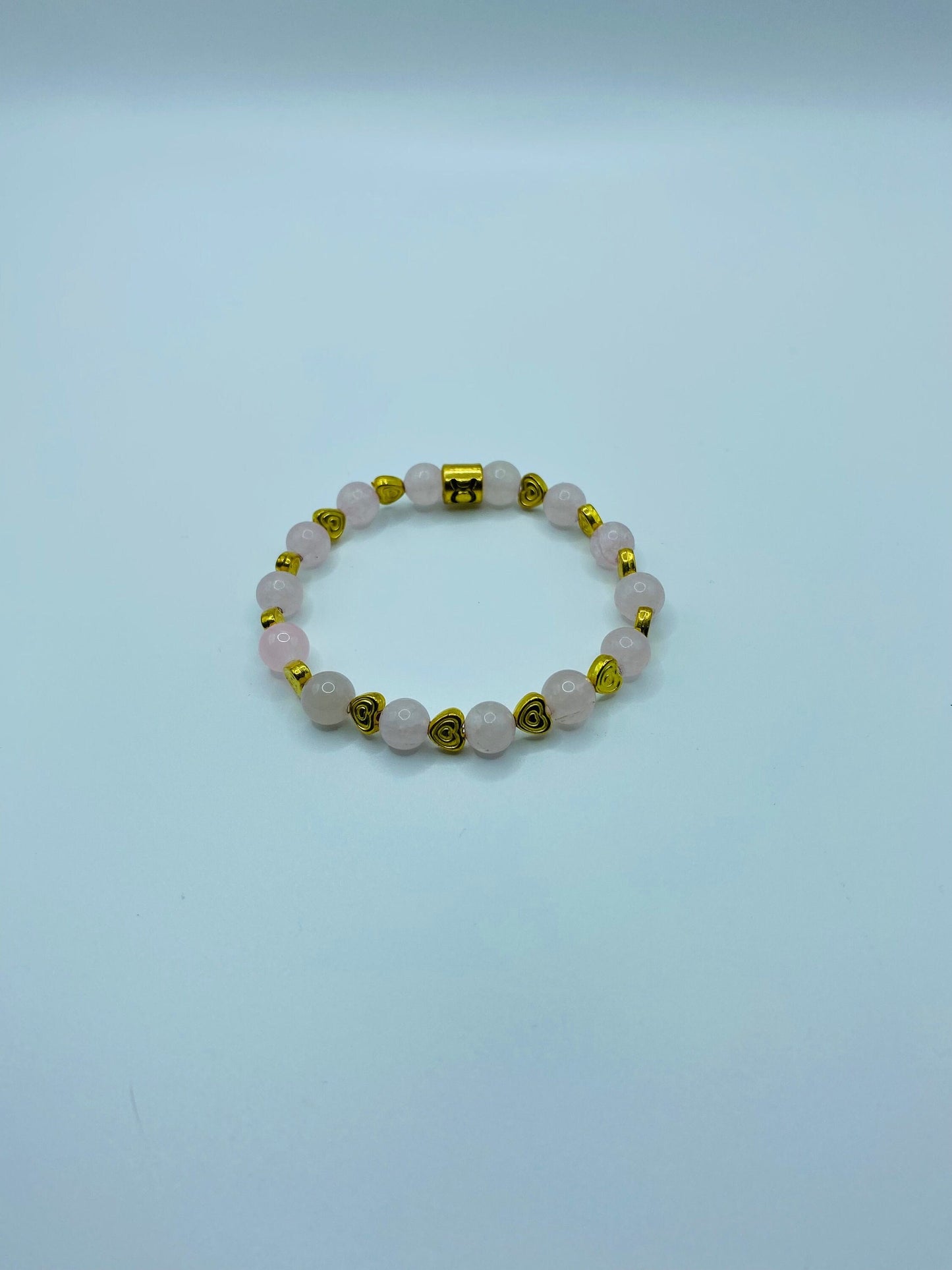 Rose Quartz Bracelet: 18K Gold Heart & Taurus Zodiac Charm