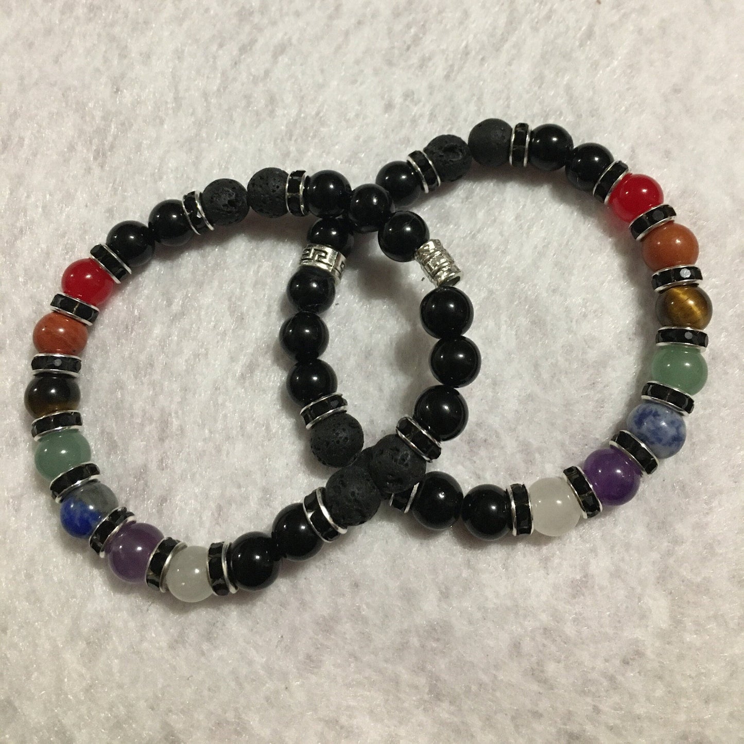 Chakra Bracelet Set: Onyx, Lava Rock, and Gemstone Healing Beads