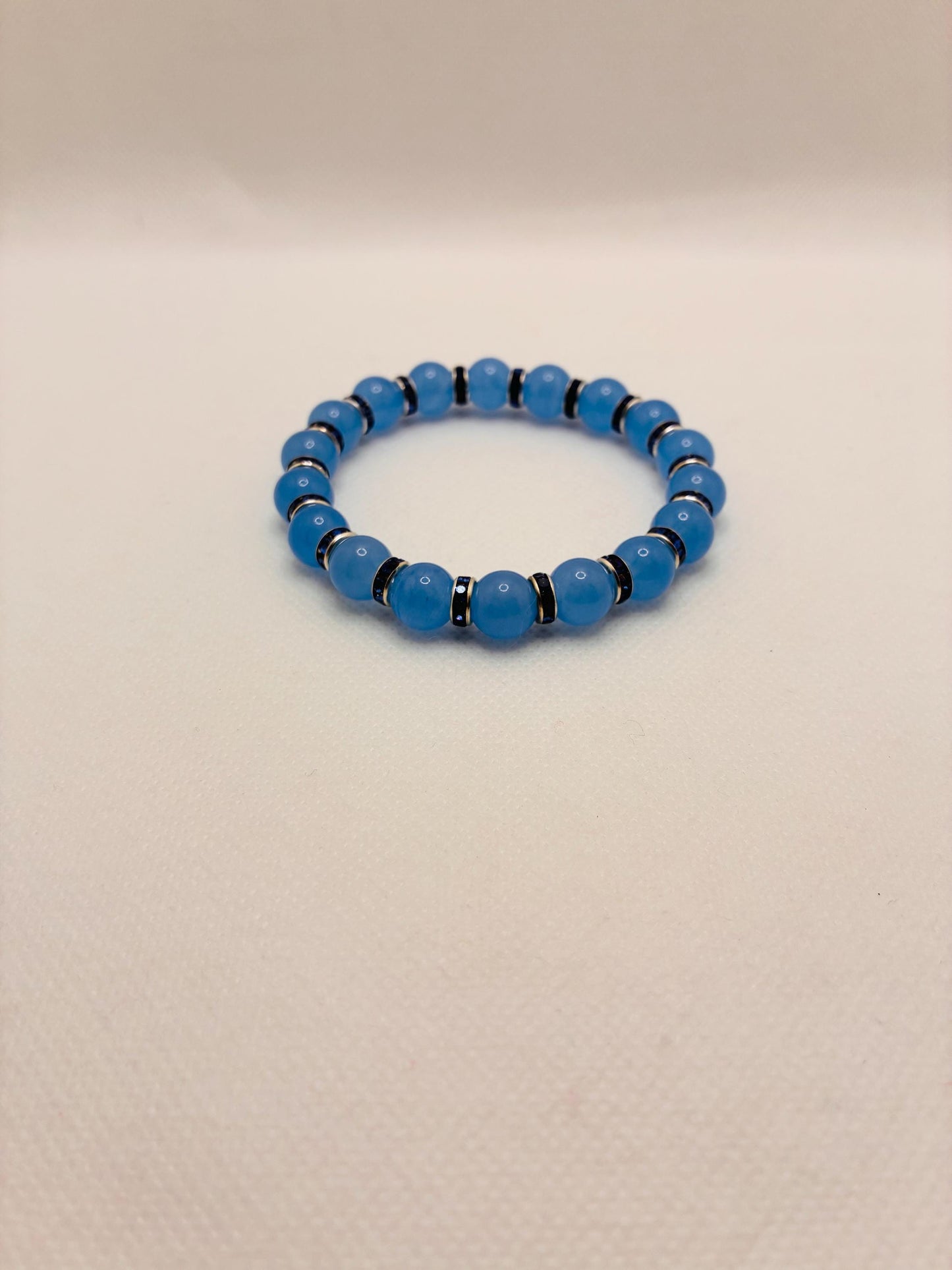 Aquamarine Blue Chalcedony Gemstone Bracelet with Blue Rhinestone Rondelles
