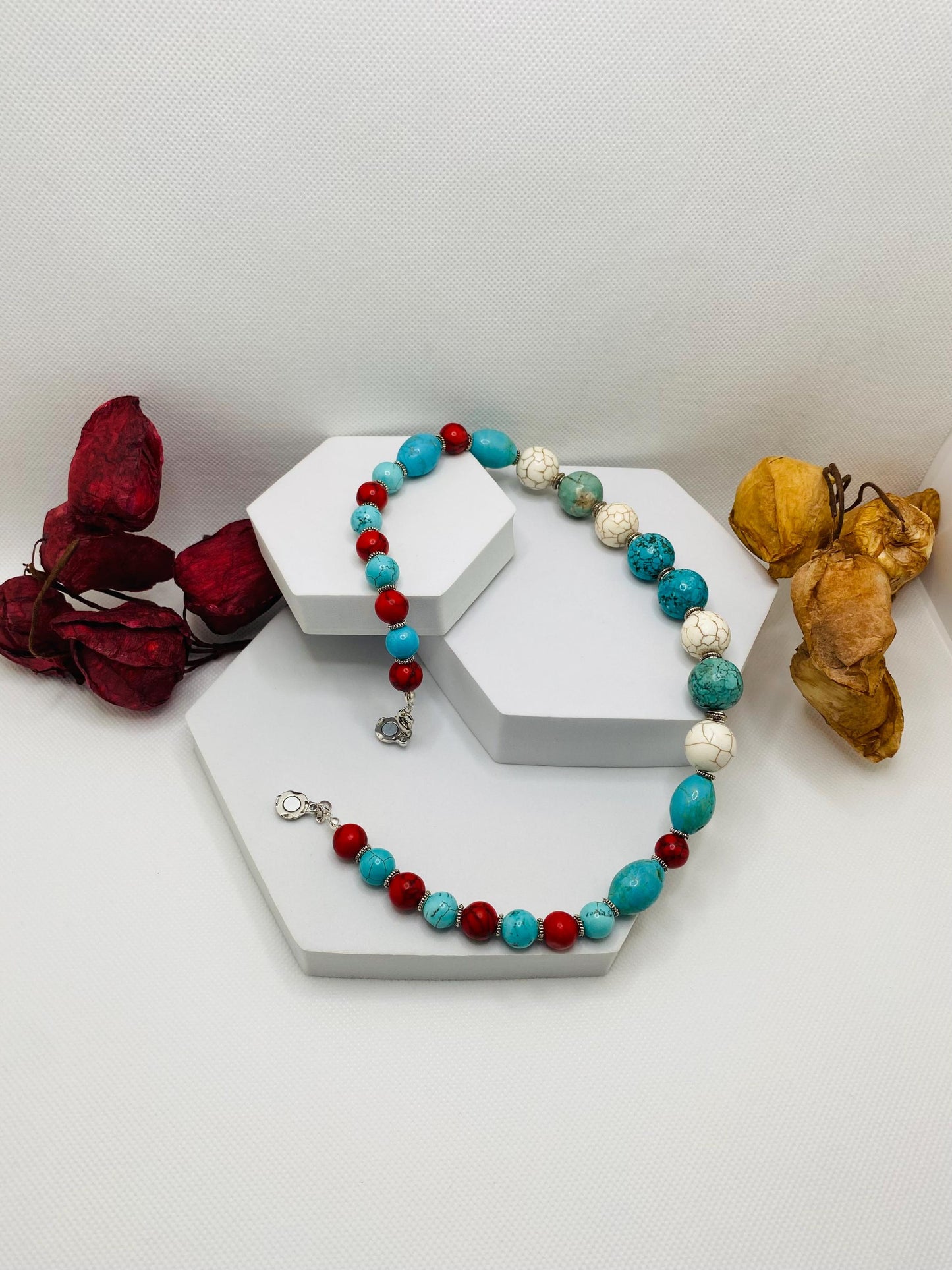 Handmade Turquoise Beaded Necklace: Boho Gemstone Jewelry