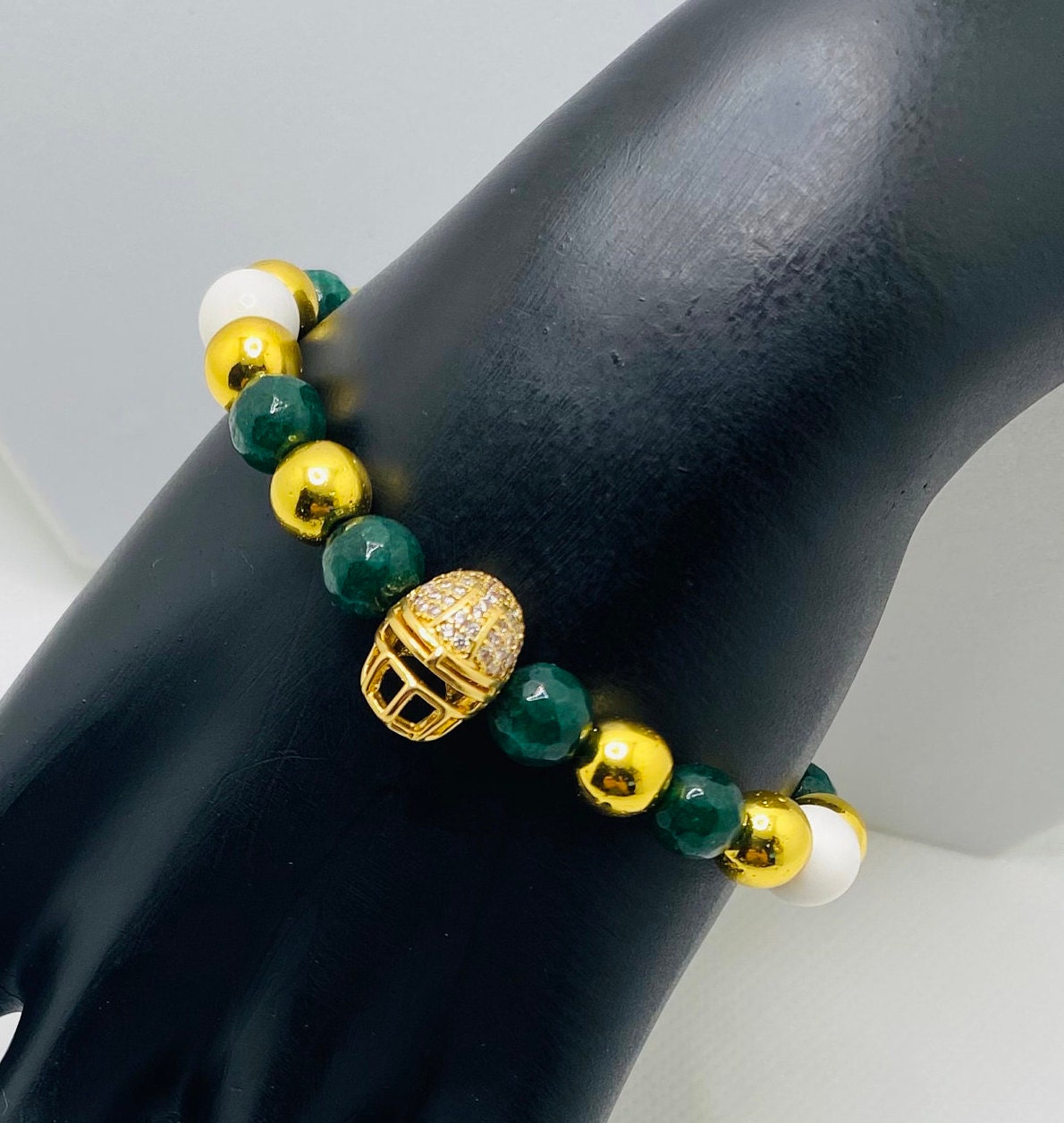 Green Bay Packers Bracelet: Jade, Hematite & Football Helmet