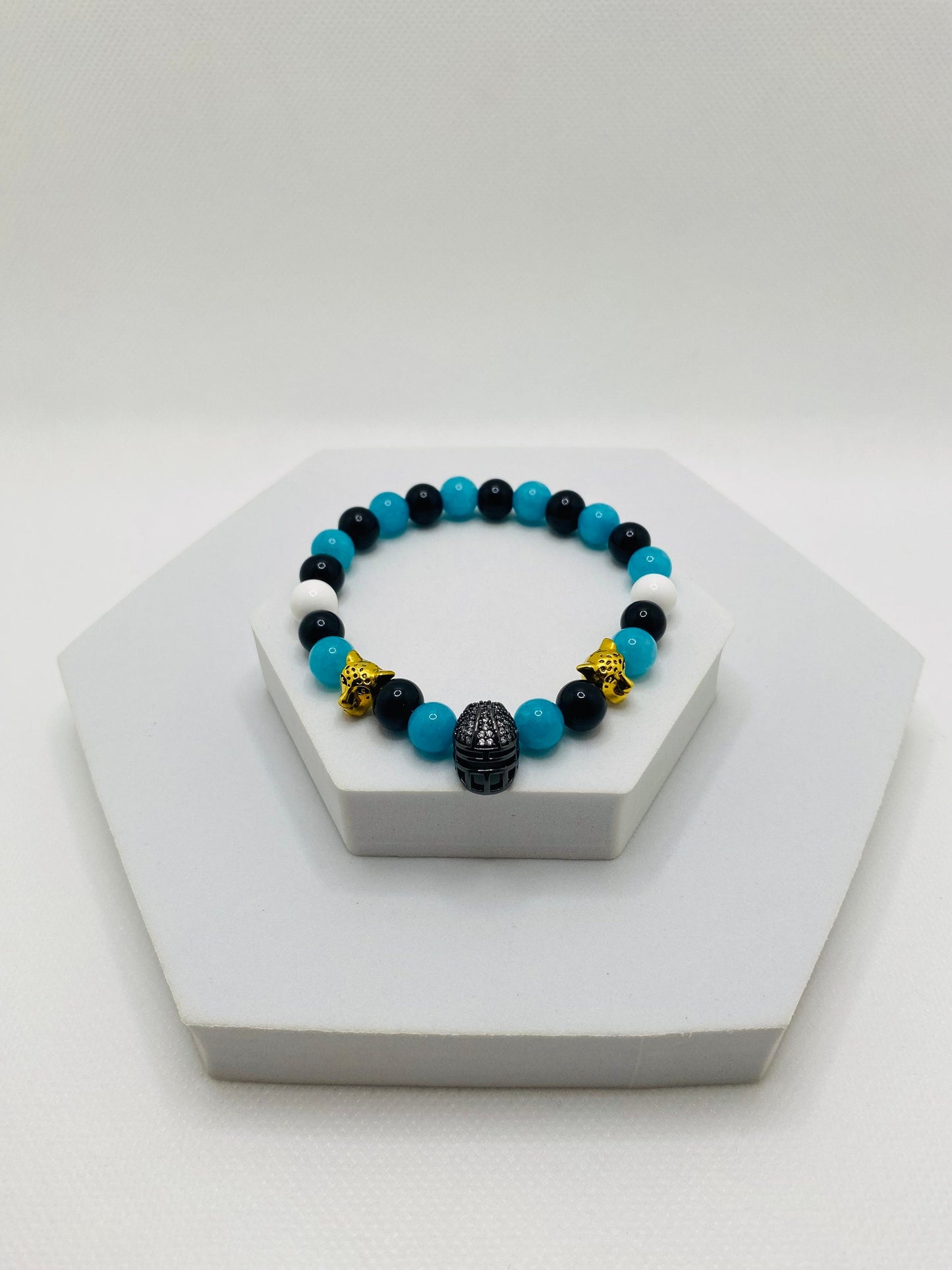 Mens Bracelet Jacksonville Jaguars Custom Jewelry with Football Helmet & Natural Gemstone Beads