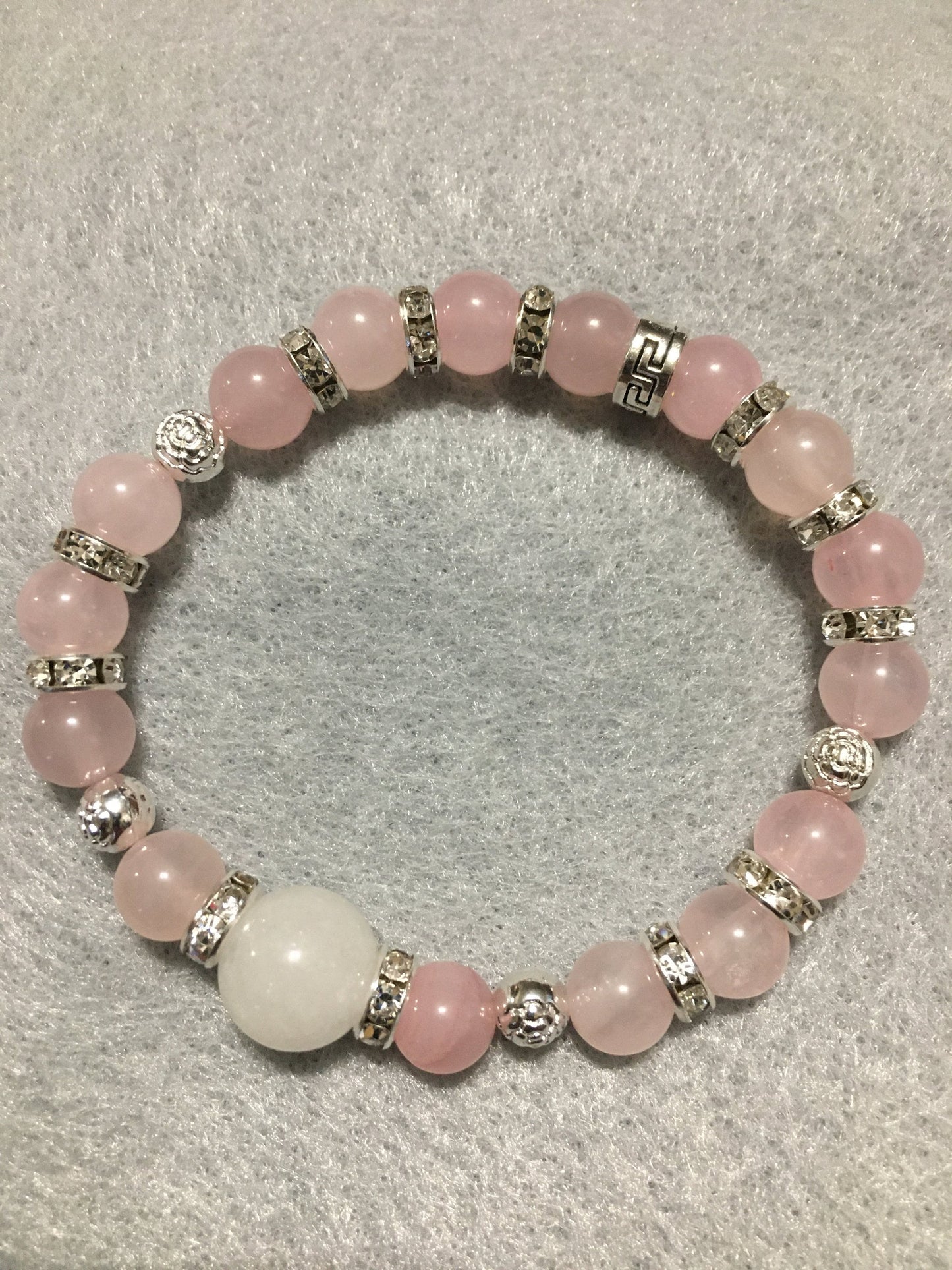 Rose Quartz & Jade Bracelet: Silver Gemstone Jewelry Gift