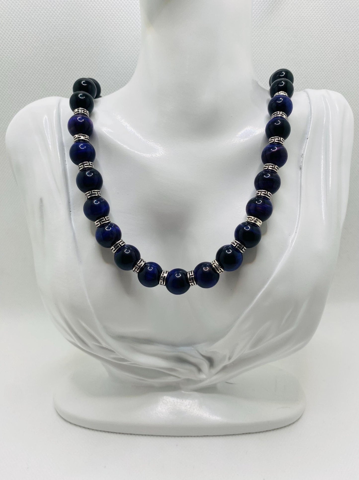 Purple Tigers Eye & Black Onyx Necklace: Tibetan Silver Accents