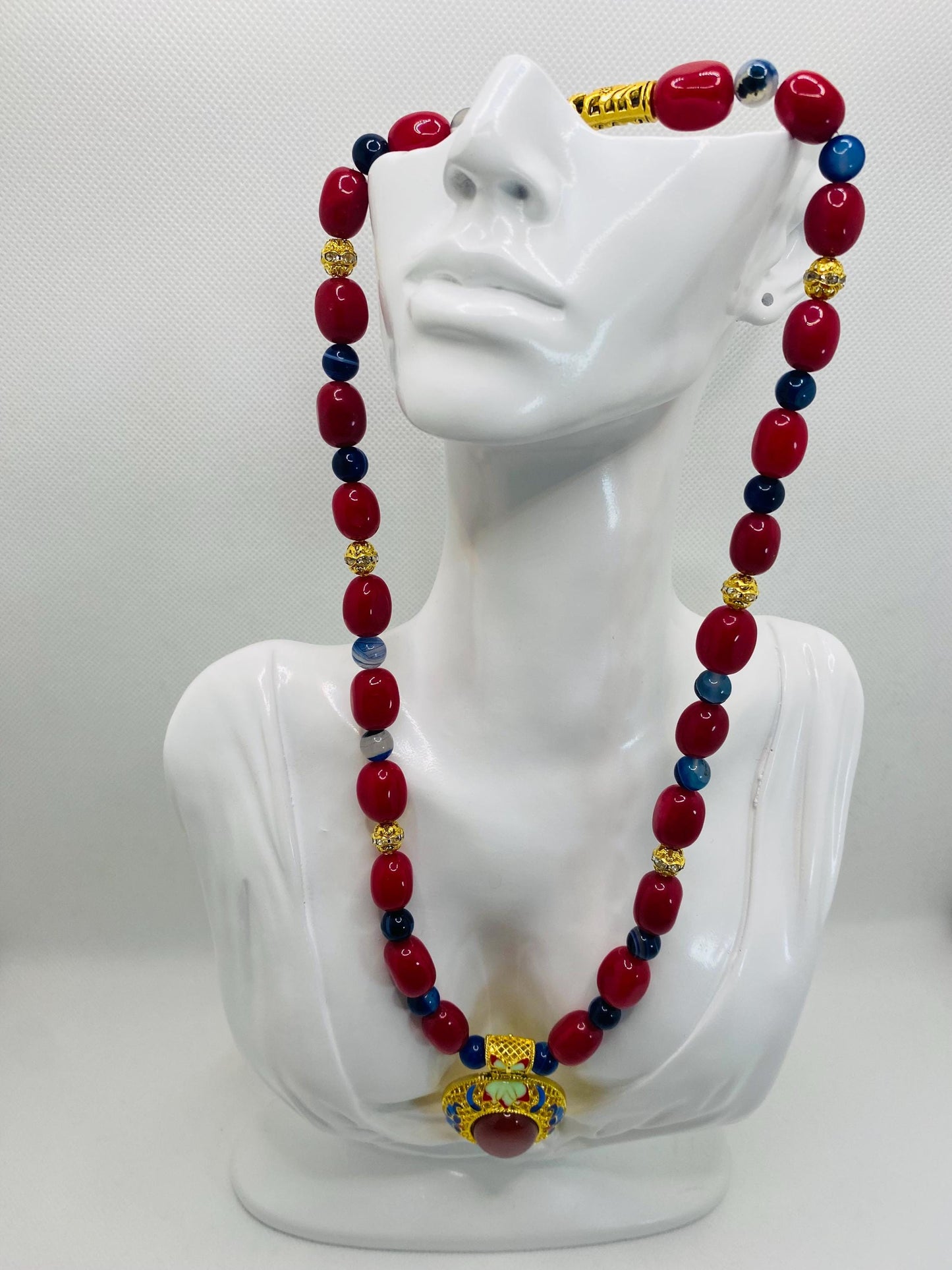 Chalcedony Pendant Necklace: Red Jade & Agate Gemstone Boho Jewelry