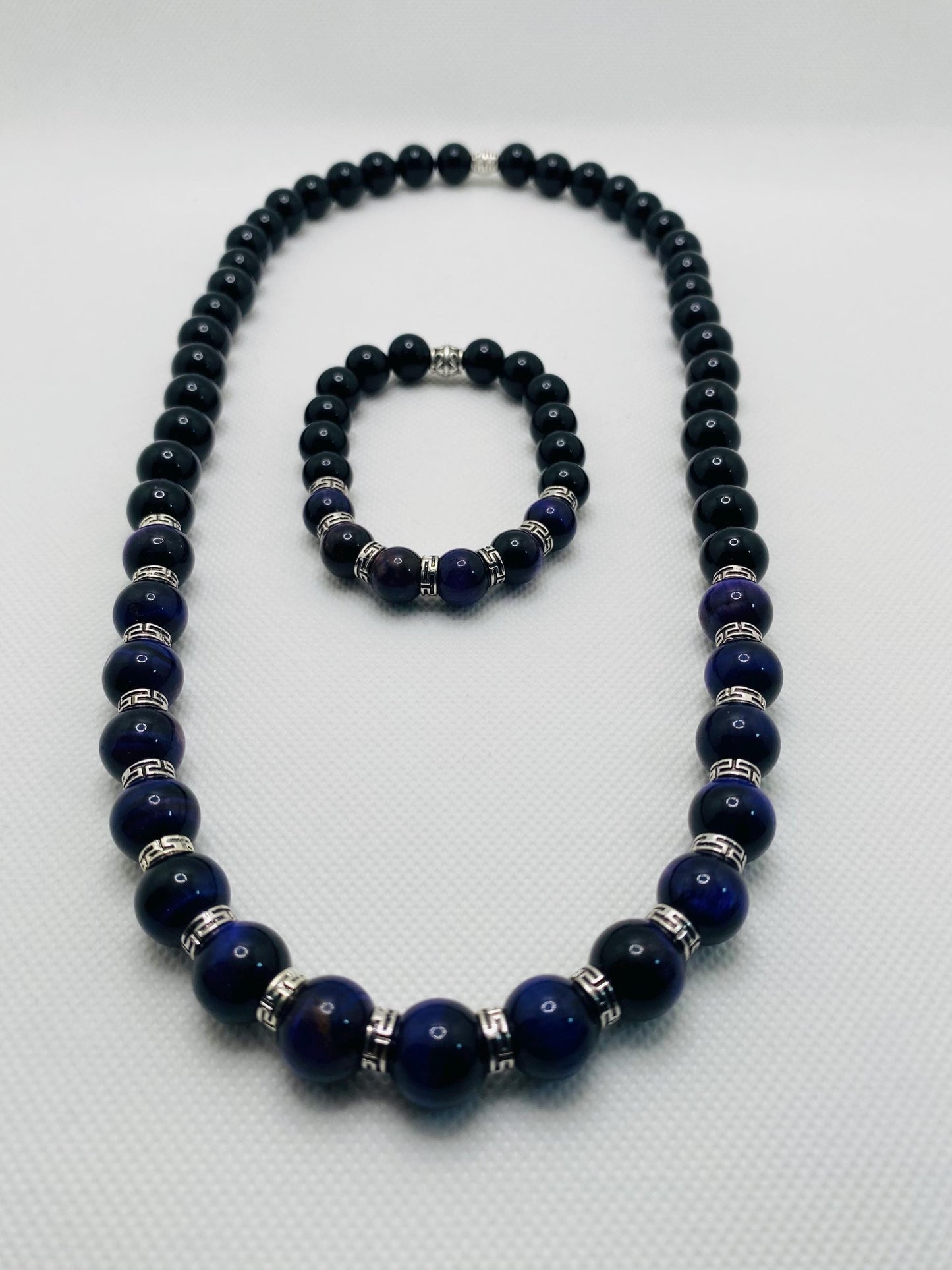 Handmade Purple Tiger Eye & Onyx Gemstone Jewelry Set