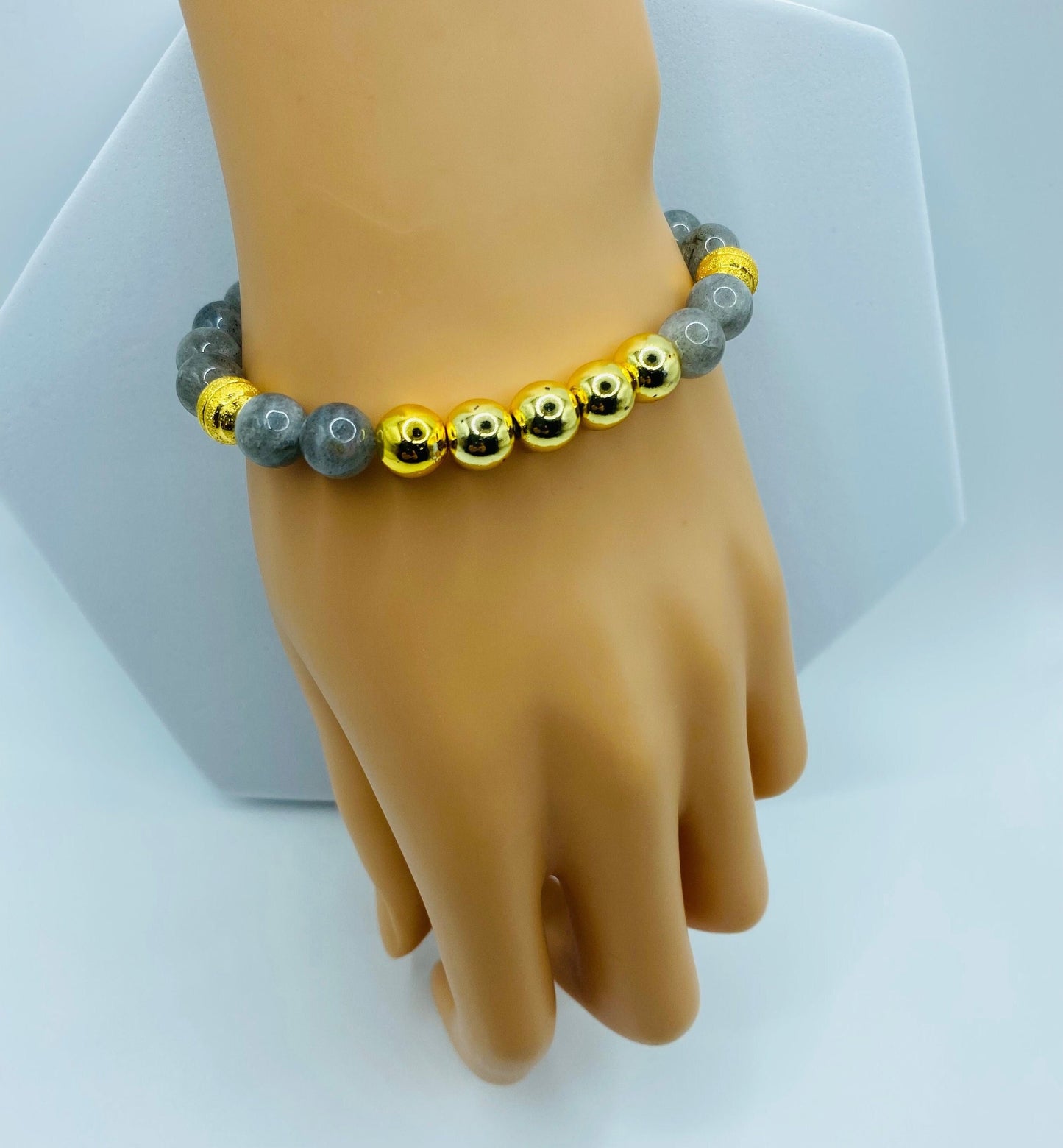 Gold Plated Hematite & Labradorite Beaded Bracelet for Men