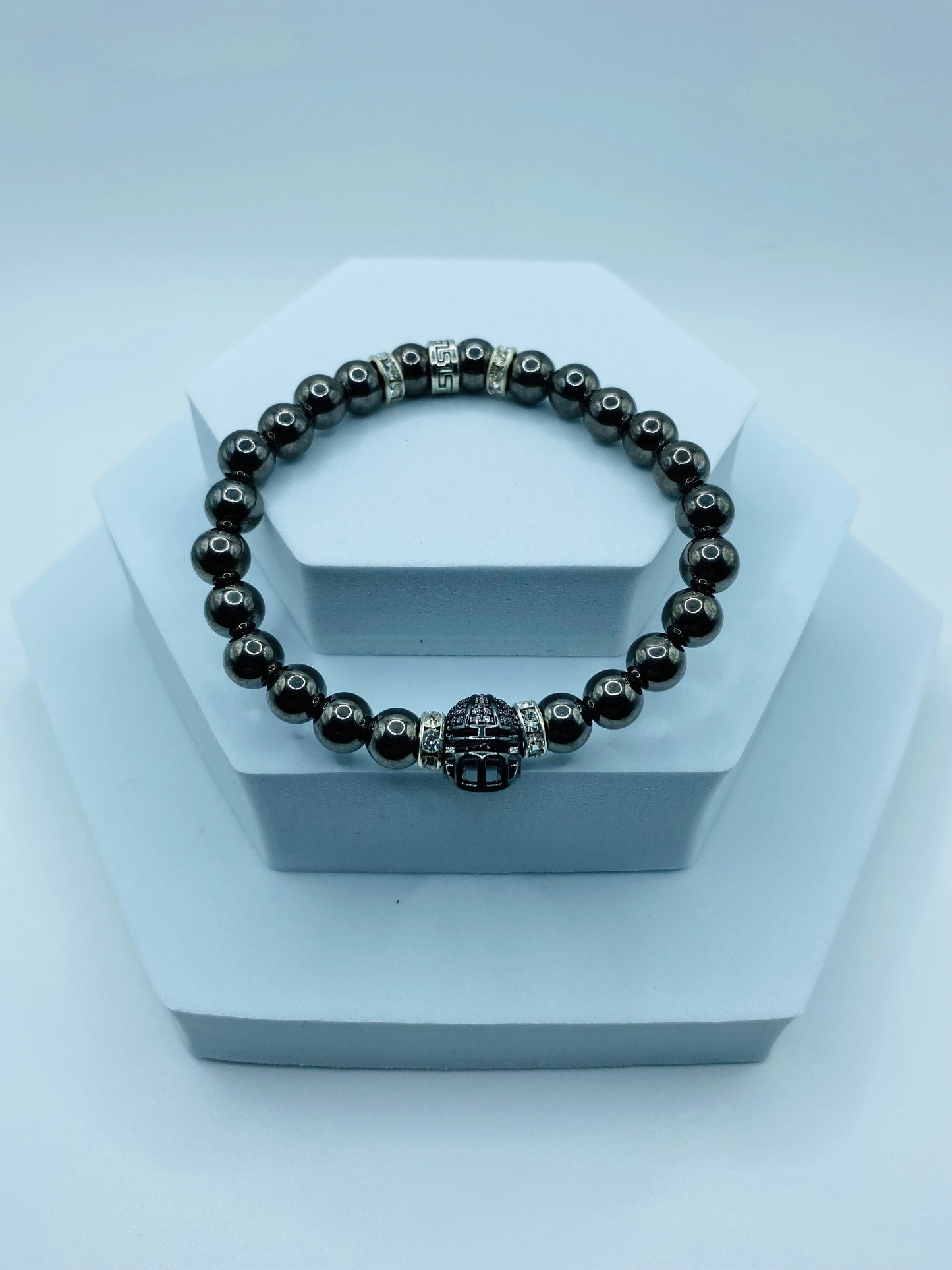 Las Vegas Raiders Bracelet: Hematite Gemstone Football Helmet Jewelry