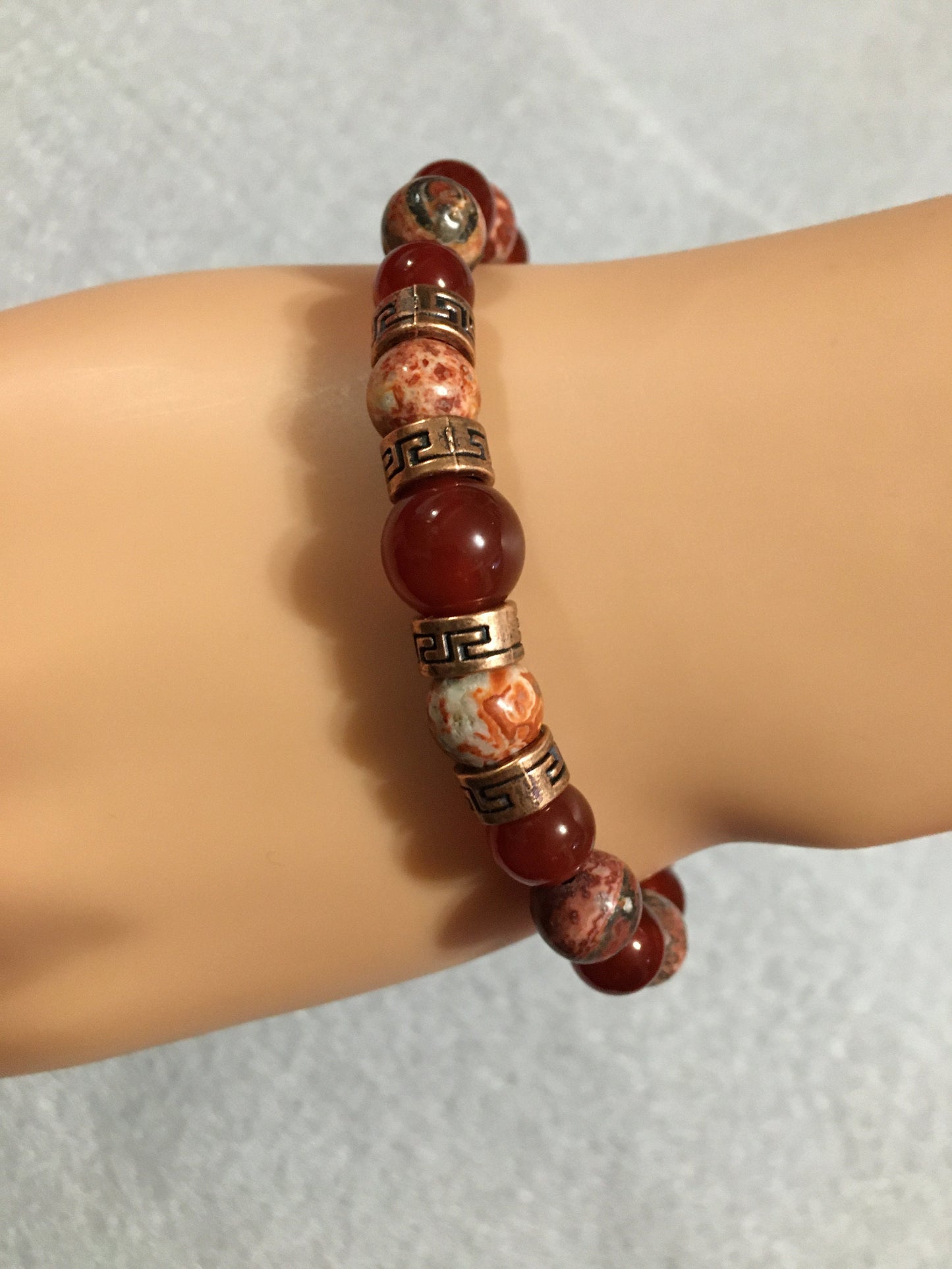 Carnelian & Red Jasper Bracelet: Tibetan Tube Spacers, Gemstone Beads