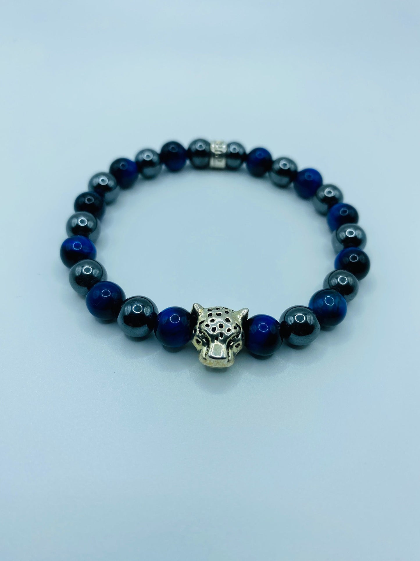 Tigers Eye & Hematite Bracelet with Silver Leopard Charm