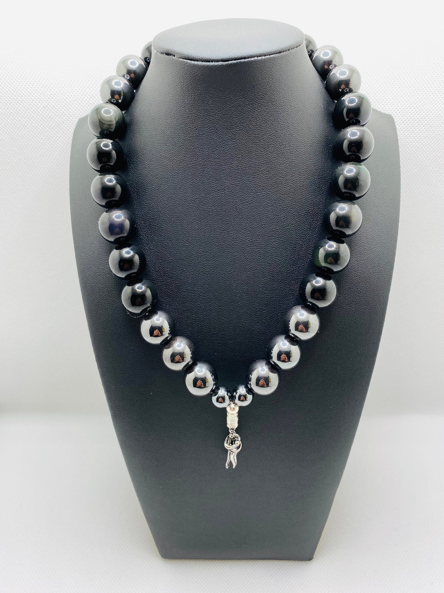 Black Obsidian & Hematite Necklace: Embrace Couple Charm