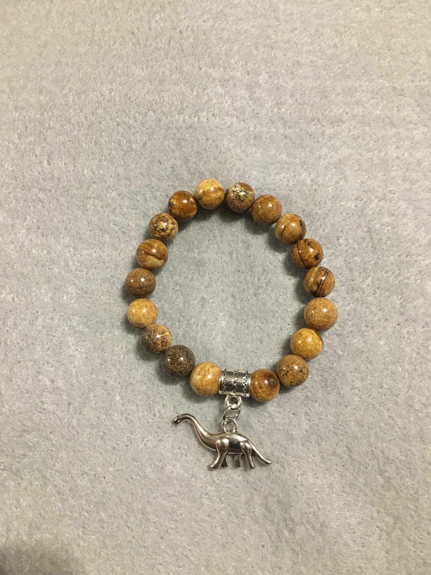 Picture Jasper Dinosaur Bracelet: Brontosaurus Charm, Jurassic Jewelry
